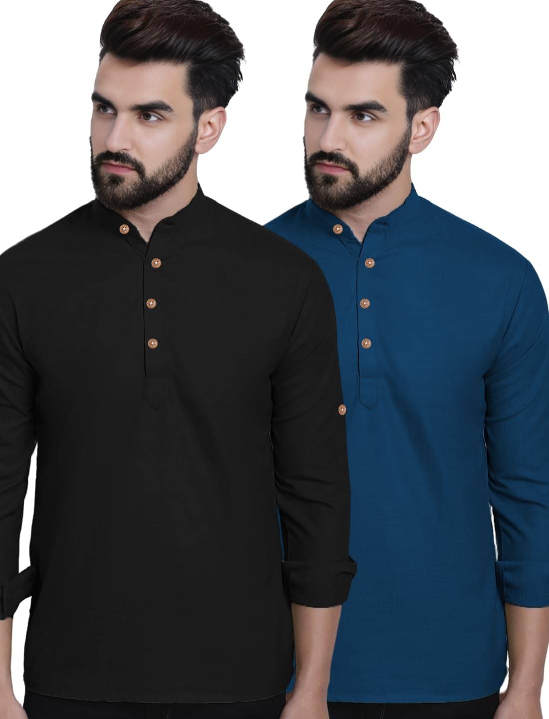 Vashuqi Indigo Cotton Blend Men's Shirt Style Kurta ( Pack of 2 ) Vashuqi Indigo Cotton Blend Men's Shirt Style Kurta ( Pack of 2 )