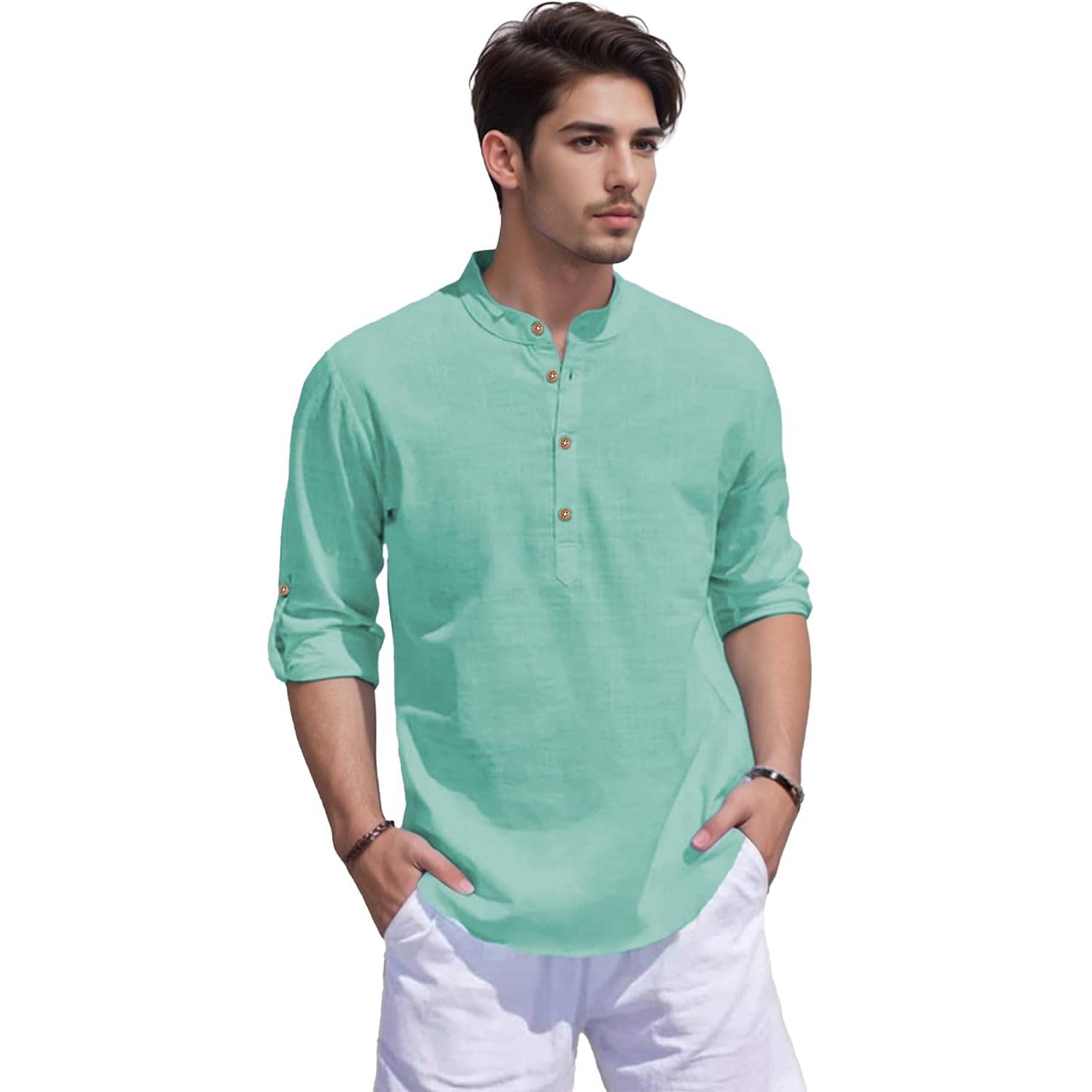 Vashuqi Light Blue Cotton Blend Men's Shirt Style Kurta ( Pack of 1 )     			Vashuqi Light Blue Cotton Blend Men's Shirt Style Kurta ( Pack of 1 )