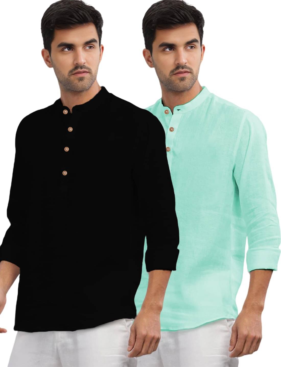 Vashuqi Light Blue Cotton Blend Men's Shirt Style Kurta ( Pack of 2 )     			Vashuqi Light Blue Cotton Blend Men's Shirt Style Kurta ( Pack of 2 )