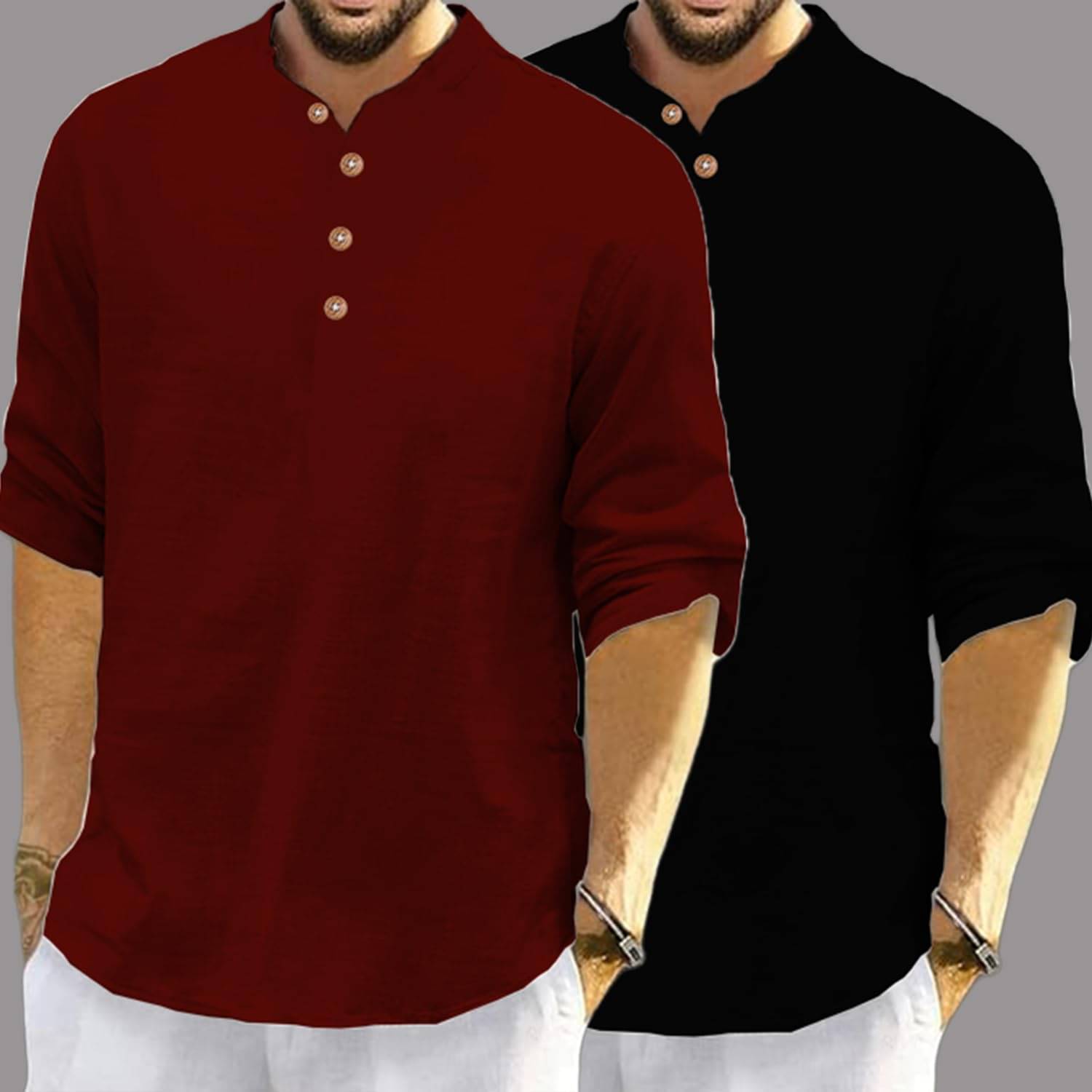 Vashuqi Maroon Cotton Blend Men's Shirt Style Kurta ( Pack of 2 ) Vashuqi Maroon Cotton Blend Men's Shirt Style Kurta ( Pack of 2 )