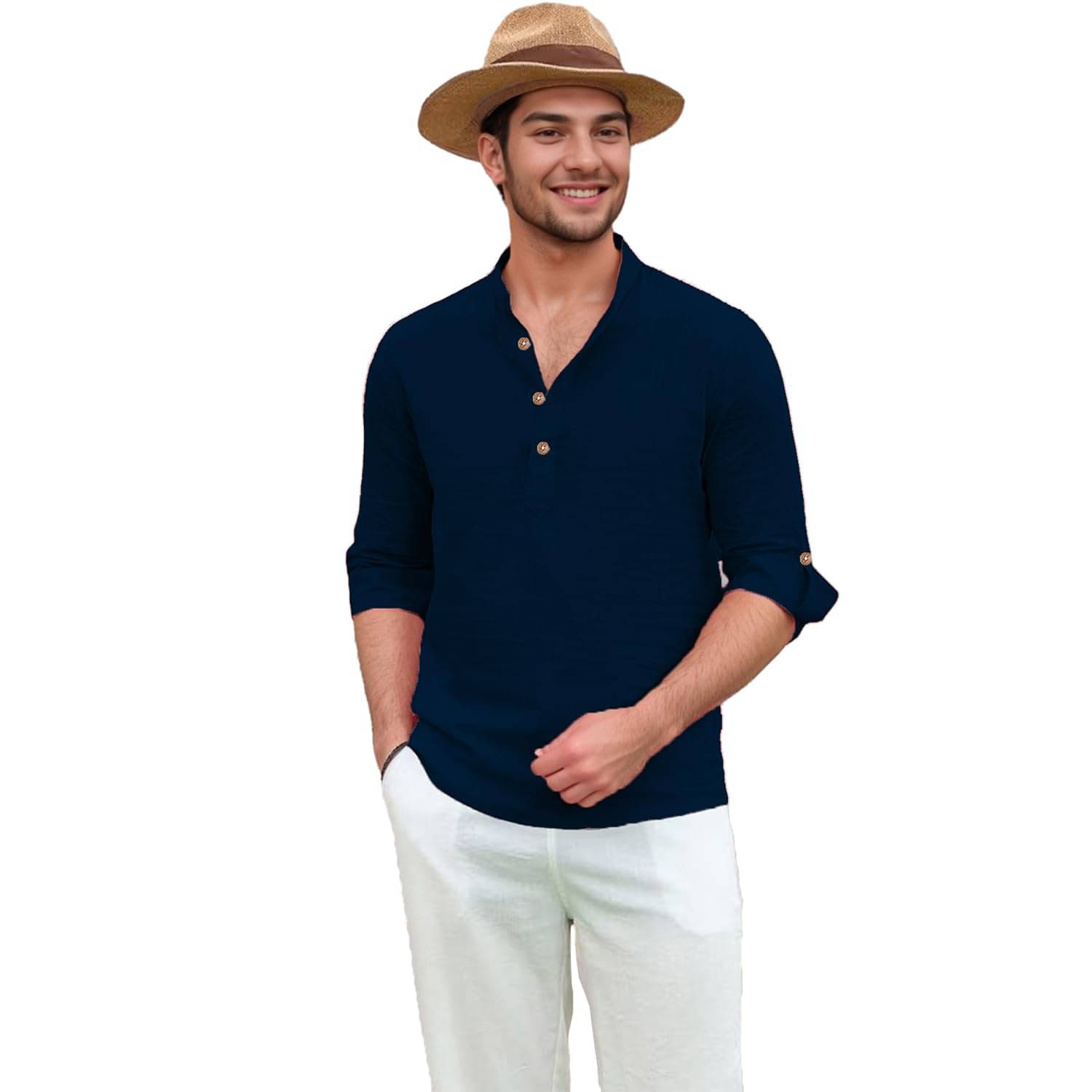 Vashuqi Navy Blue Cotton Blend Men's Shirt Style Kurta ( Pack of 1 )     			Vashuqi Navy Blue Cotton Blend Men's Shirt Style Kurta ( Pack of 1 )