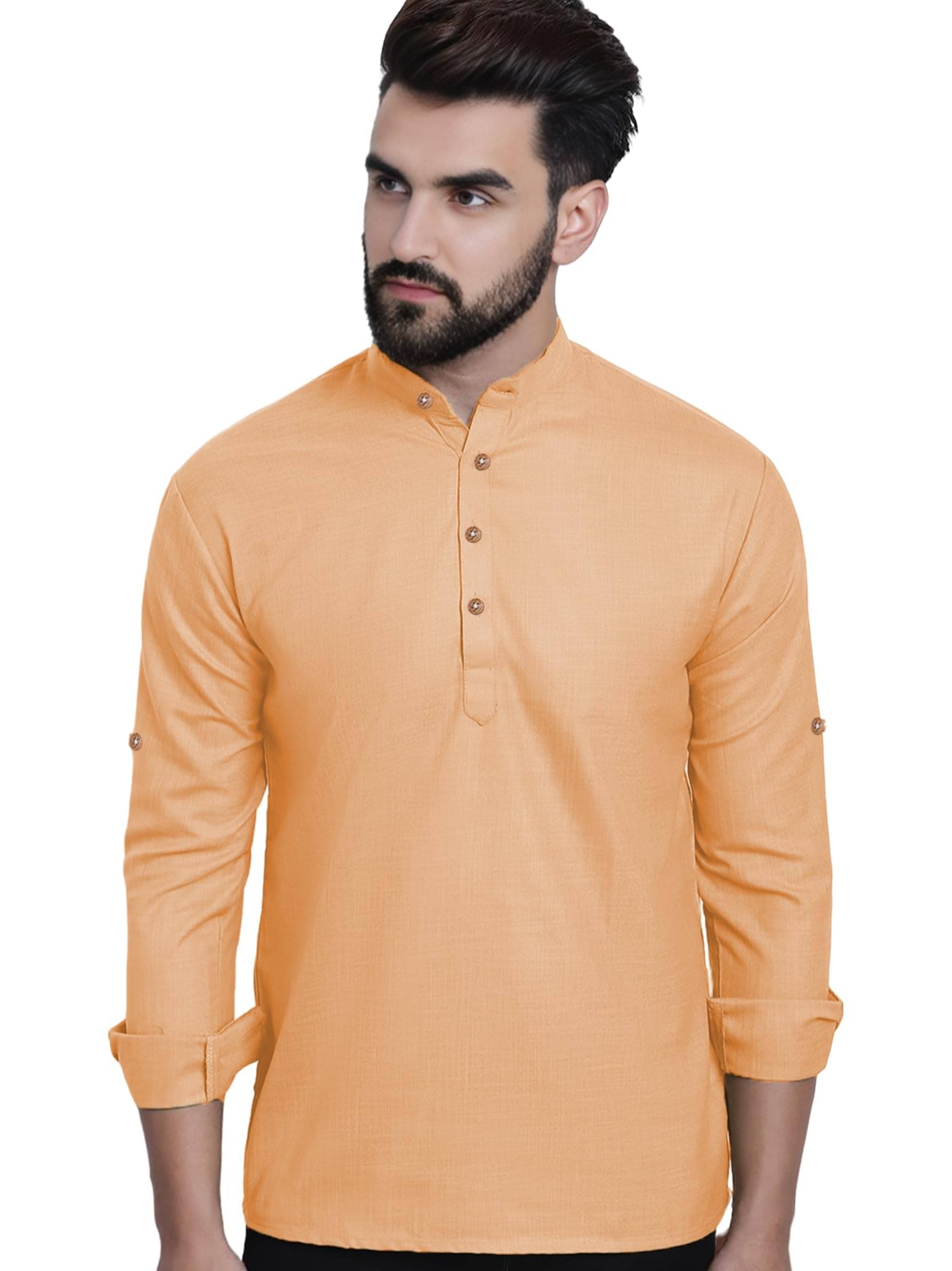     			Vashuqi Orange Cotton Blend Men's Shirt Style Kurta ( Pack of 1 )