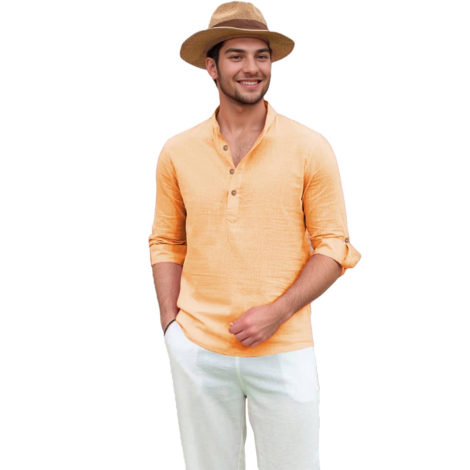 Vashuqi Orange Cotton Blend Men's Shirt Style Kurta ( Pack of 1 ) Vashuqi Orange Cotton Blend Men's Shirt Style Kurta ( Pack of 1 )
