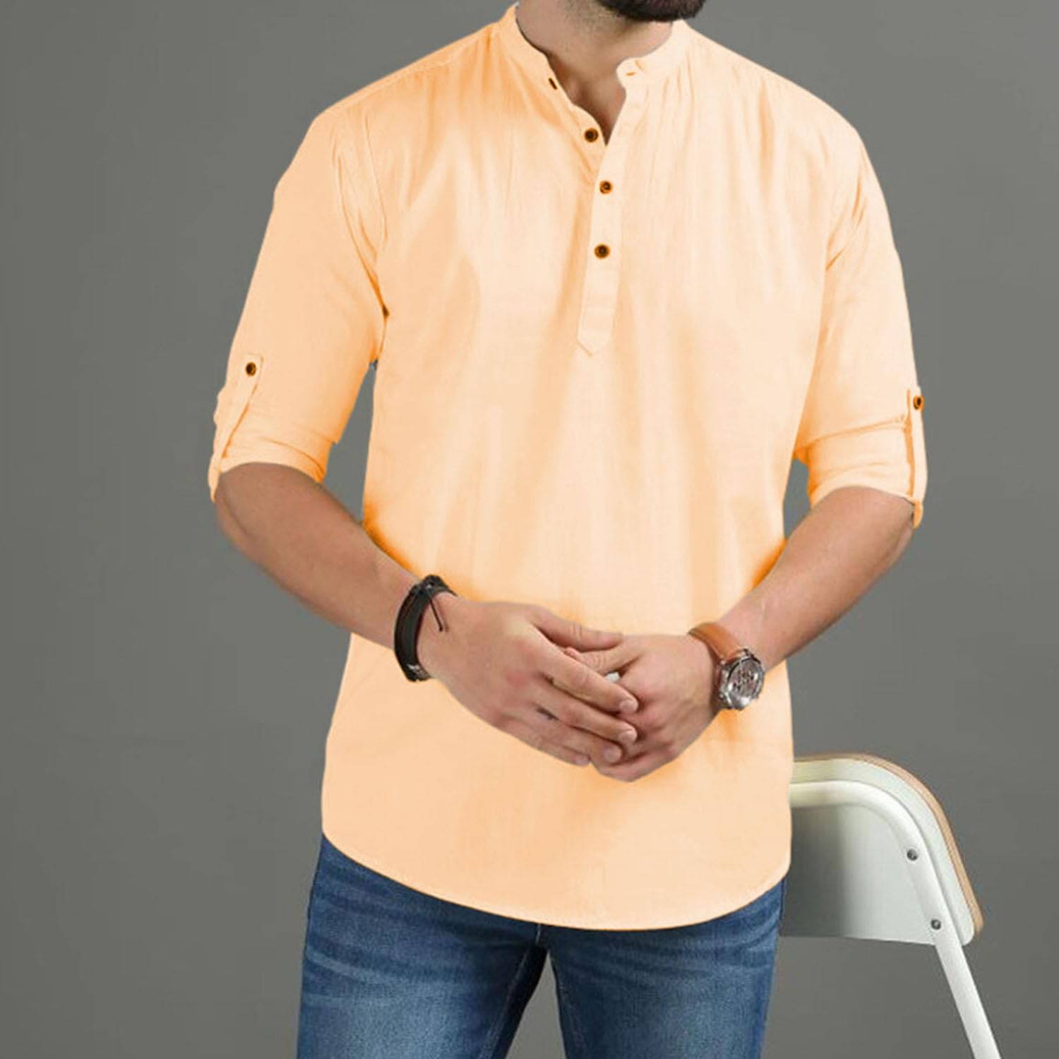 Vashuqi Orange Cotton Blend Men's Shirt Style Kurta ( Pack of 1 ) Vashuqi Orange Cotton Blend Men's Shirt Style Kurta ( Pack of 1 )