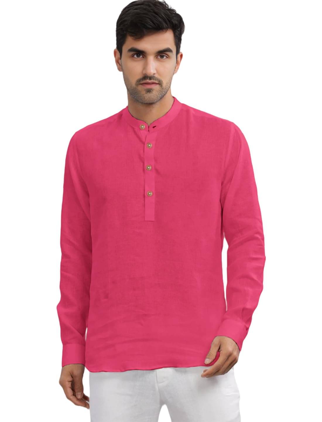 Vashuqi Pink Cotton Blend Men's Shirt Style Kurta ( Pack of 1 )     			Vashuqi Pink Cotton Blend Men's Shirt Style Kurta ( Pack of 1 )