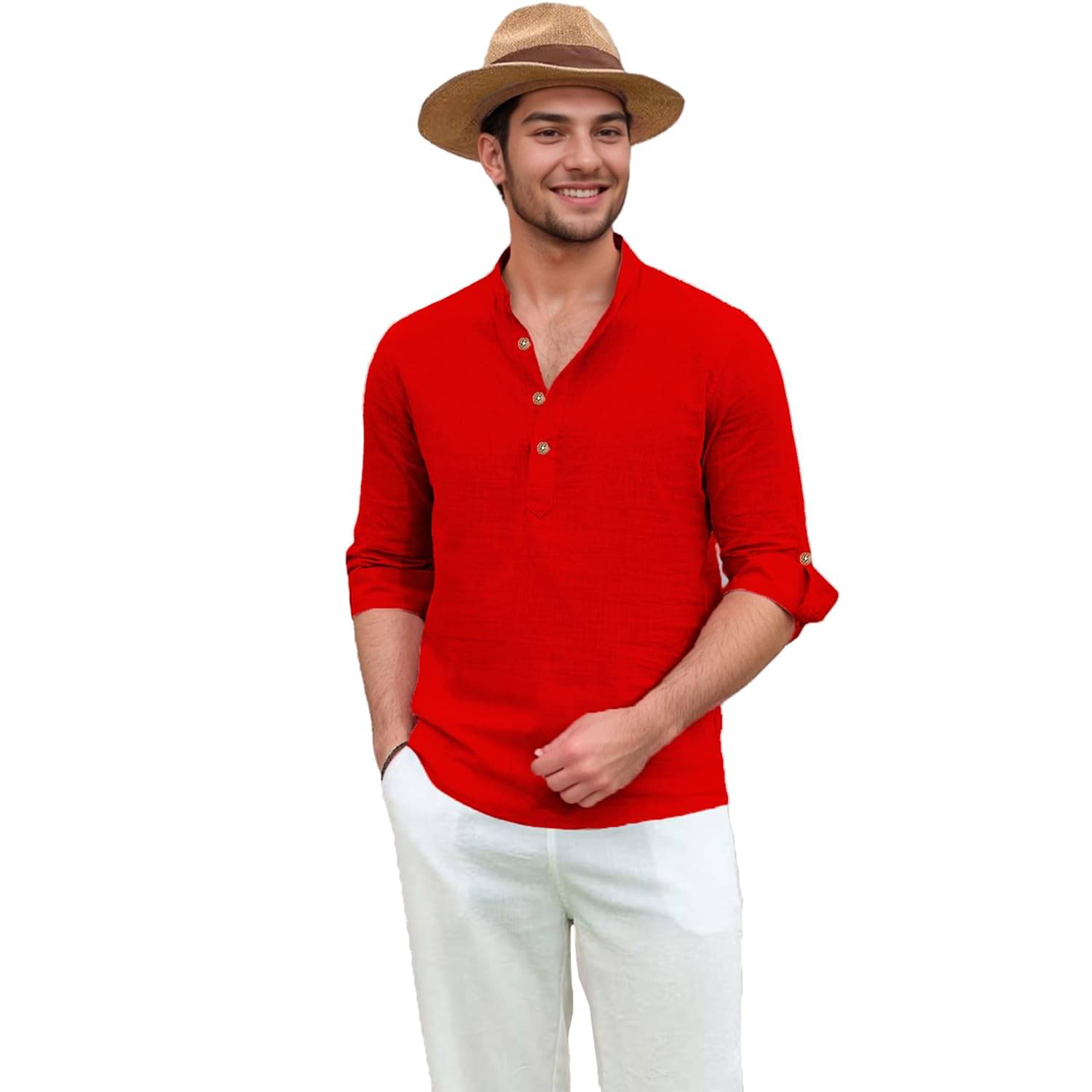 Vashuqi Red Cotton Blend Men's Shirt Style Kurta ( Pack of 1 ) Vashuqi Red Cotton Blend Men's Shirt Style Kurta ( Pack of 1 )