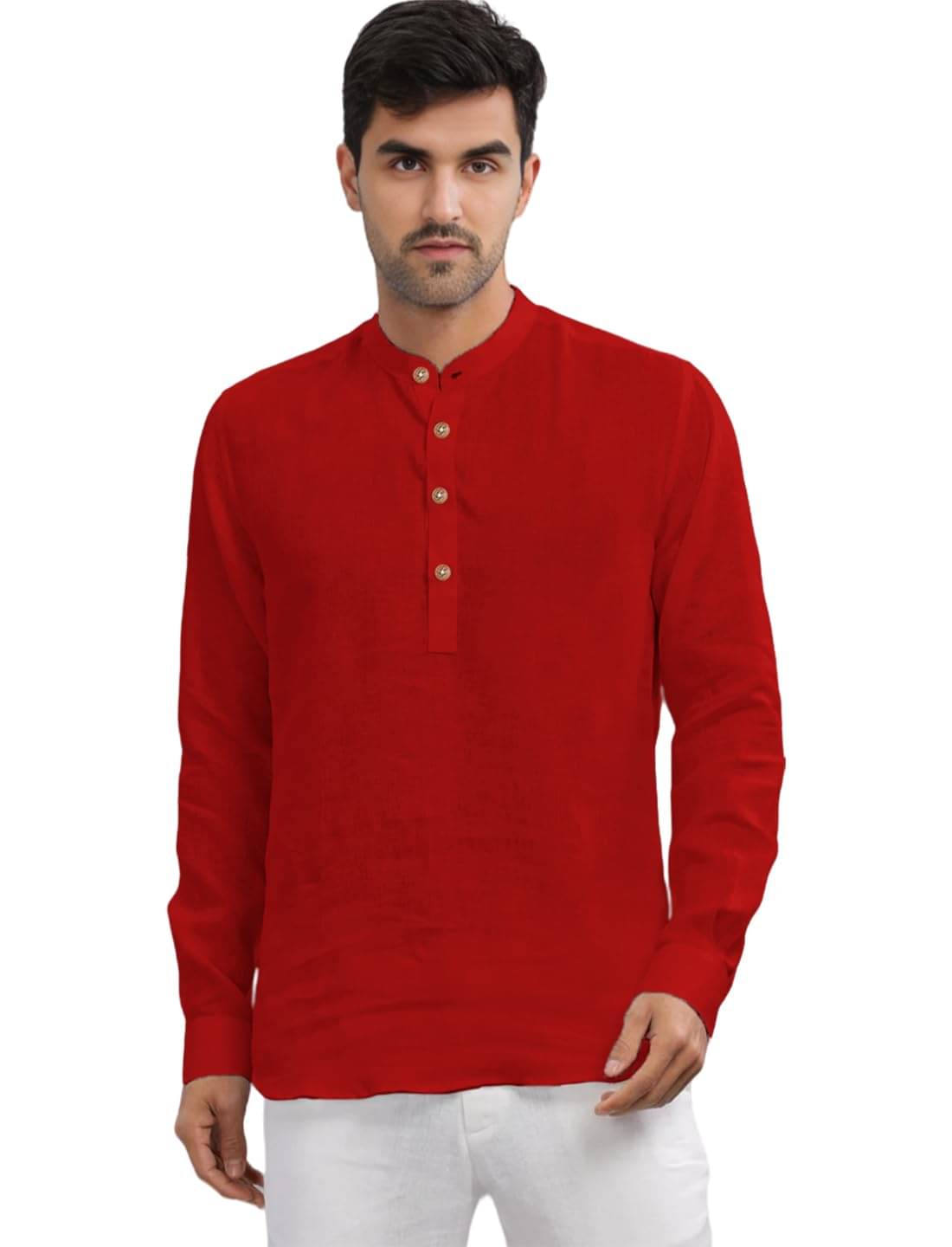 Vashuqi Red Cotton Blend Men's Shirt Style Kurta ( Pack of 1 ) Vashuqi Red Cotton Blend Men's Shirt Style Kurta ( Pack of 1 )