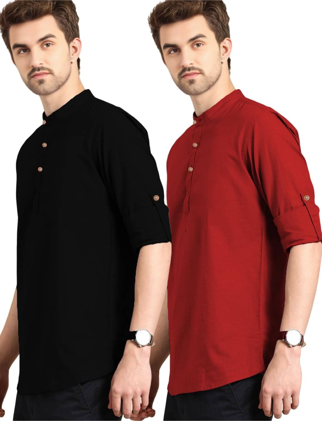 Vashuqi Red Cotton Blend Men's Shirt Style Kurta ( Pack of 2 )     			Vashuqi Red Cotton Blend Men's Shirt Style Kurta ( Pack of 2 )