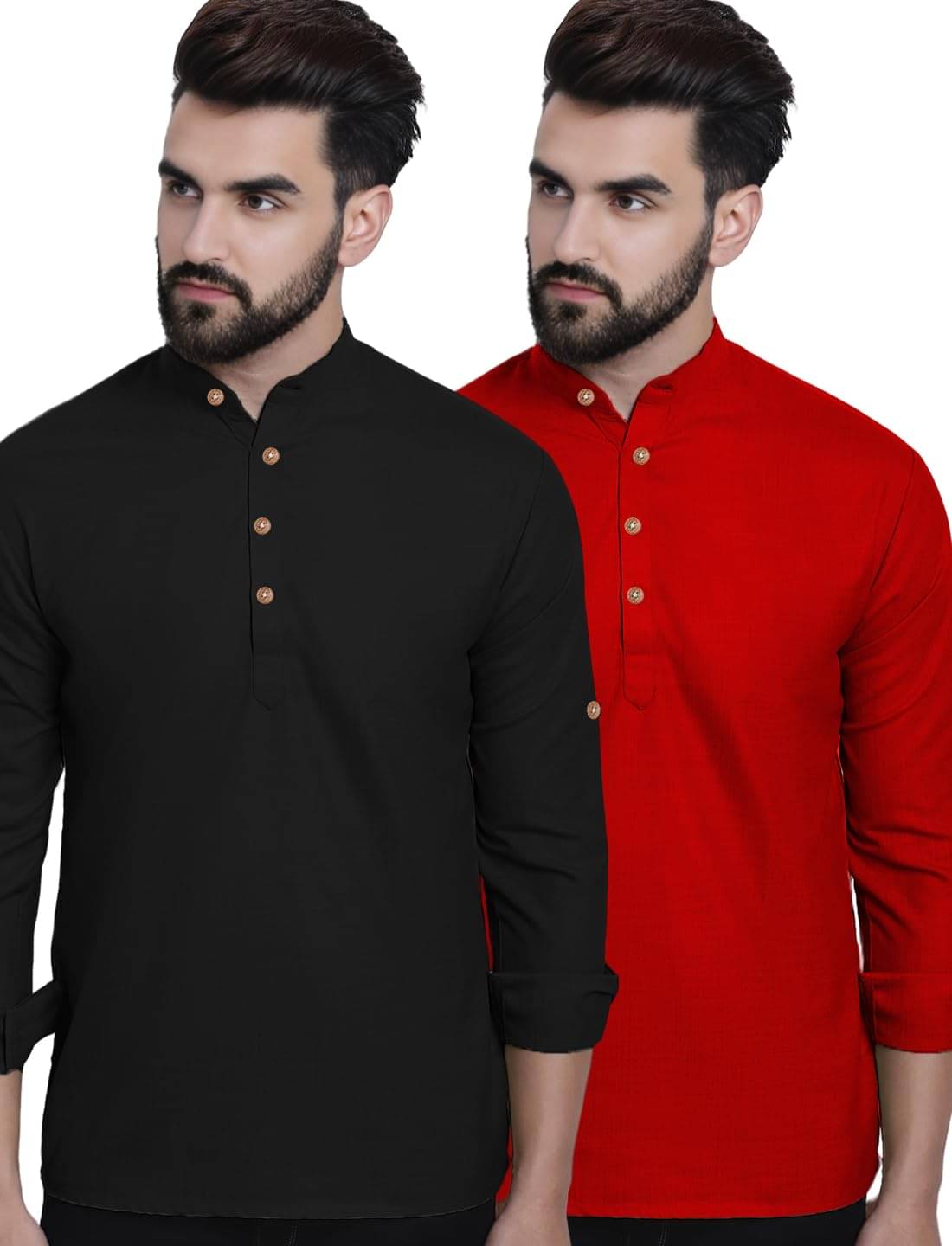 Vashuqi Red Cotton Blend Men's Shirt Style Kurta ( Pack of 2 )     			Vashuqi Red Cotton Blend Men's Shirt Style Kurta ( Pack of 2 )