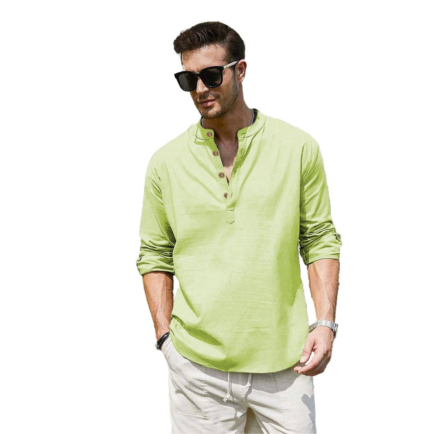 Vashuqi Sea Green Cotton Blend Men's Shirt Style Kurta ( Pack of 1 )     			Vashuqi Sea Green Cotton Blend Men's Shirt Style Kurta ( Pack of 1 )