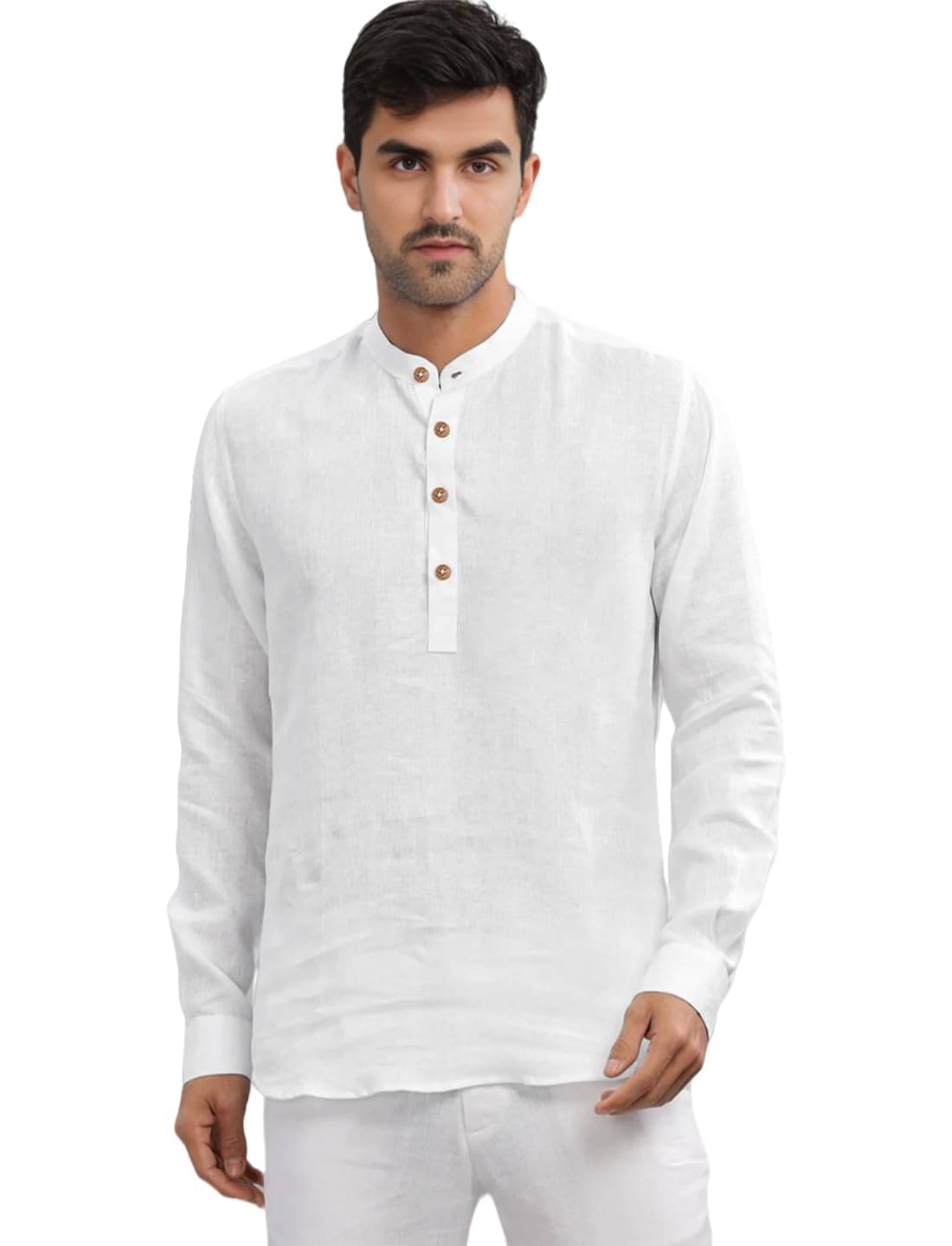     			Vashuqi White Cotton Blend Men's Shirt Style Kurta ( Pack of 1 )