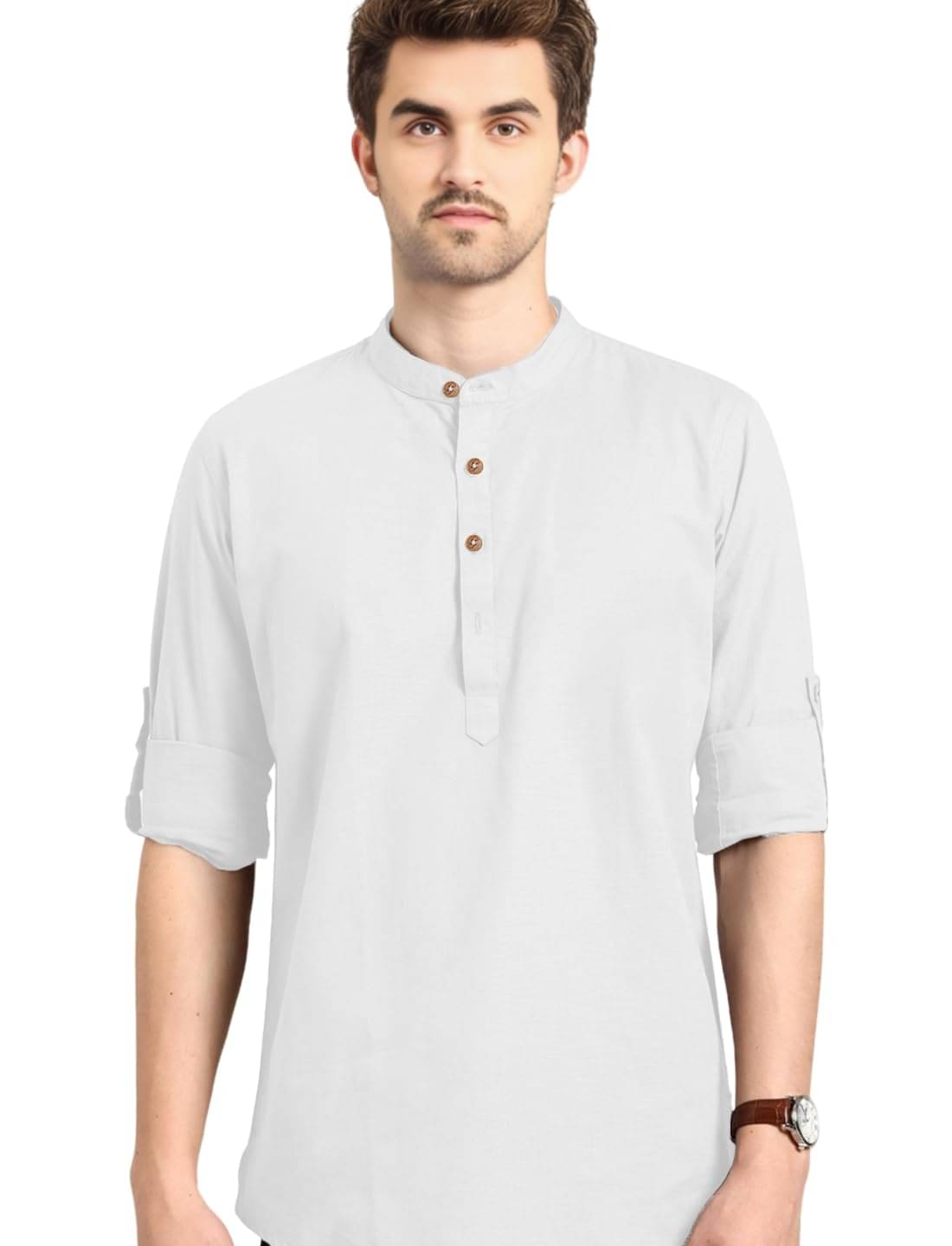 Vashuqi White Cotton Blend Men's Shirt Style Kurta ( Pack of 1 ) Vashuqi White Cotton Blend Men's Shirt Style Kurta ( Pack of 1 )