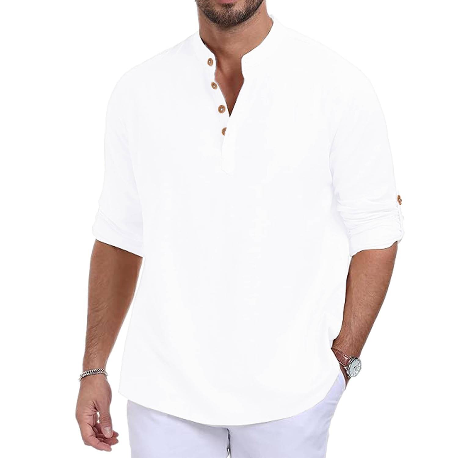     			Vashuqi White Cotton Blend Men's Shirt Style Kurta ( Pack of 1 )