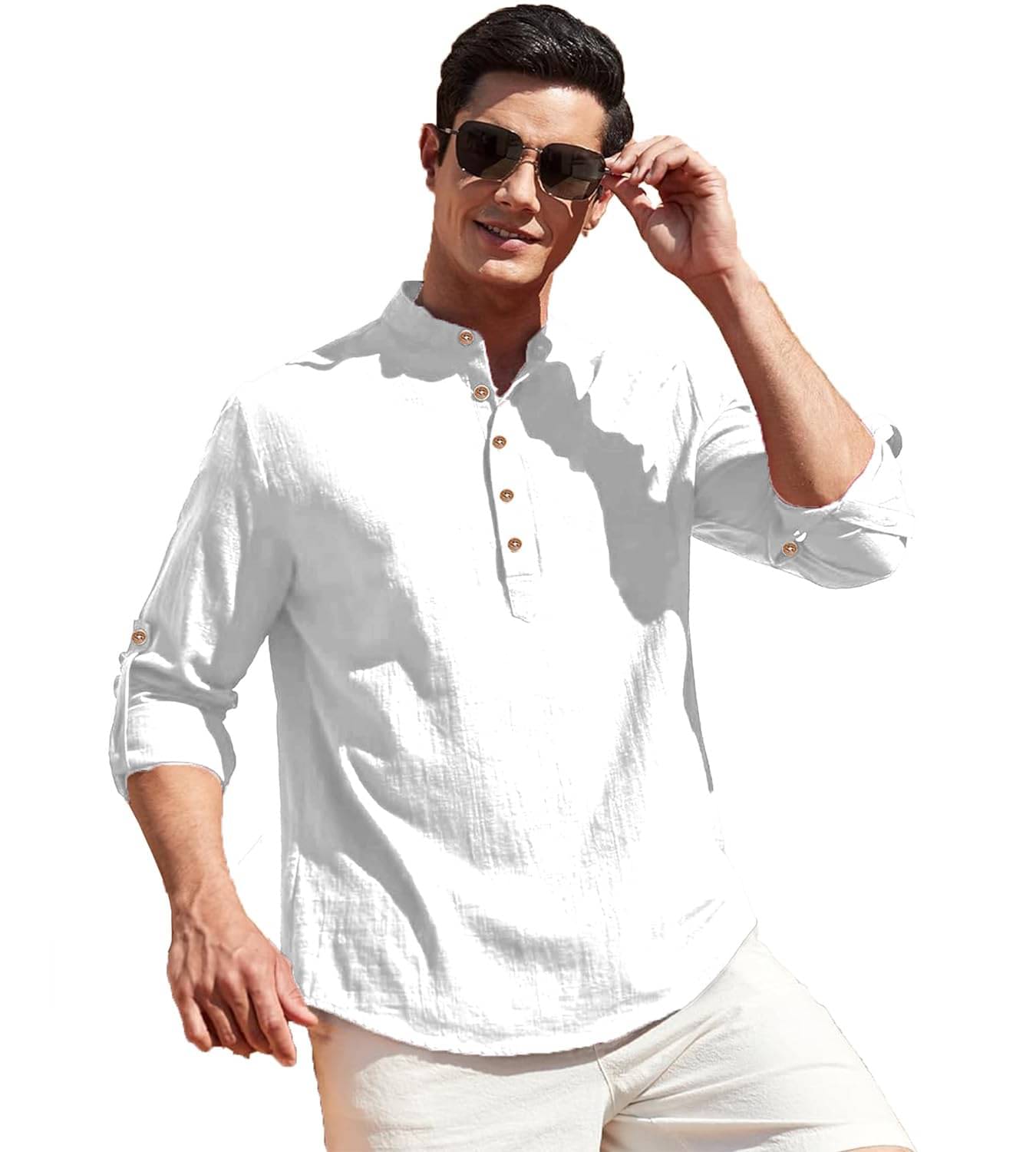 Vashuqi White Cotton Blend Men's Shirt Style Kurta ( Pack of 1 ) Vashuqi White Cotton Blend Men's Shirt Style Kurta ( Pack of 1 )