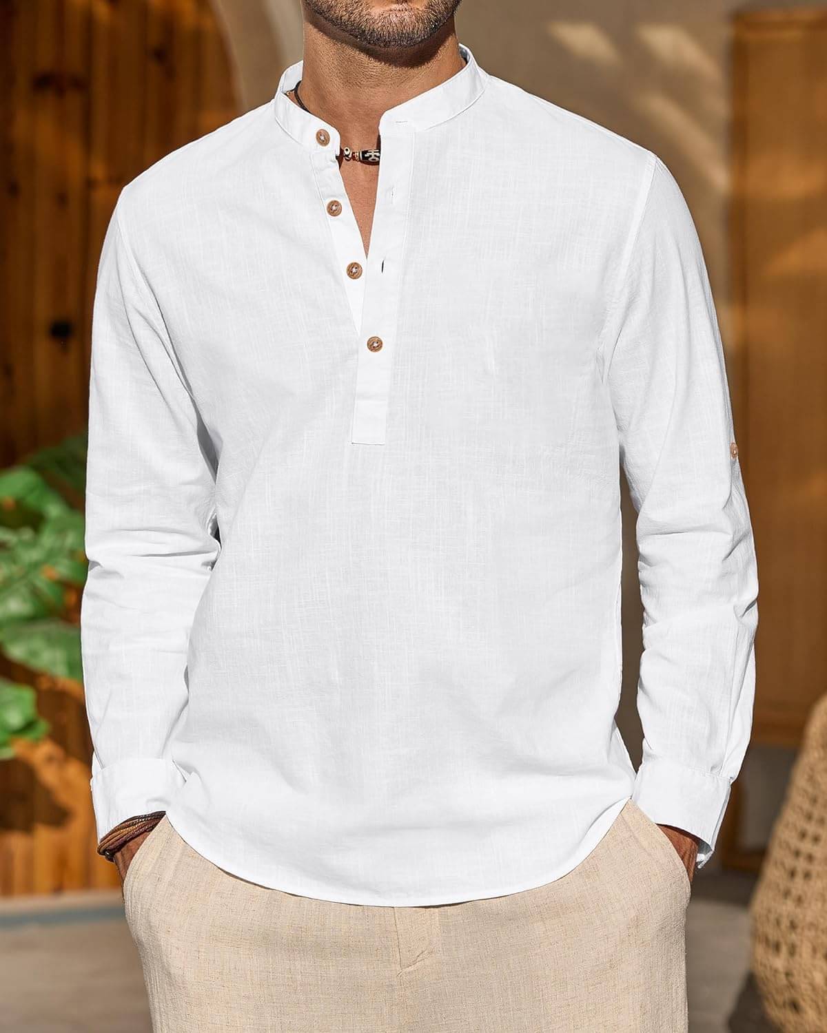 Vashuqi White Cotton Blend Men's Shirt Style Kurta ( Pack of 1 )     			Vashuqi White Cotton Blend Men's Shirt Style Kurta ( Pack of 1 )