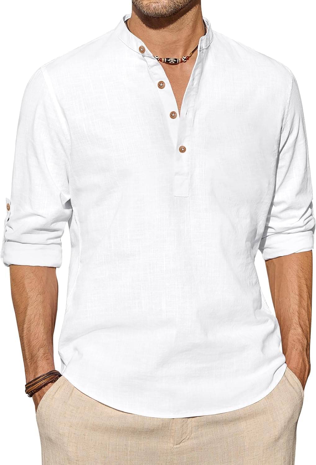     			Vashuqi White Cotton Blend Men's Shirt Style Kurta ( Pack of 1 )
