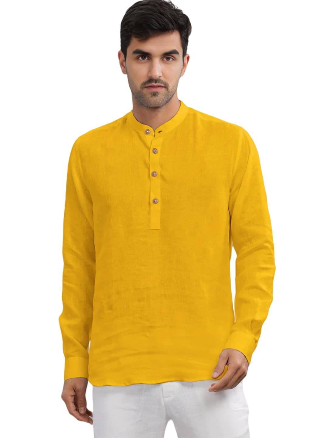     			Vashuqi Yellow Cotton Blend Men's Shirt Style Kurta ( Pack of 1 )