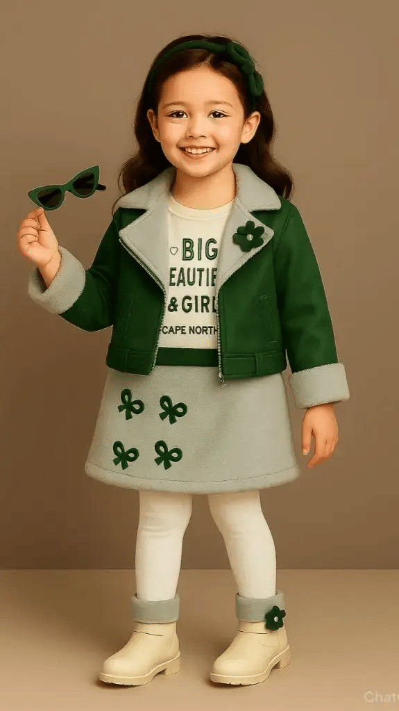     			Wah Mayur Pack of 1 Girls Faux Fur T-shirt & Skirt ( Green )