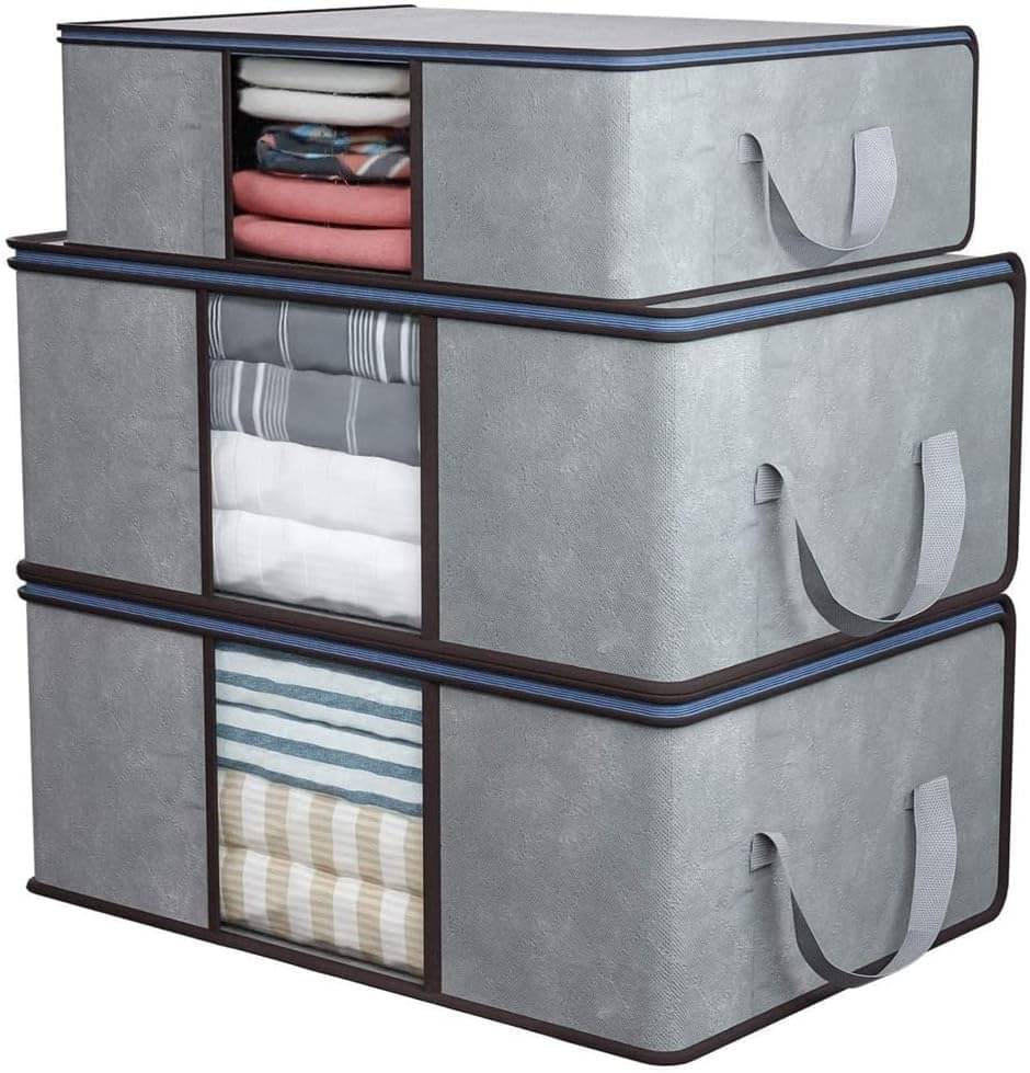     			Waji Va Foldable Underbed Storage Bag for Clothes Blankets and Sarees Non Woven Fabric Transparent Window Large Capacity 2 Pcs 75L Laundry Basket
