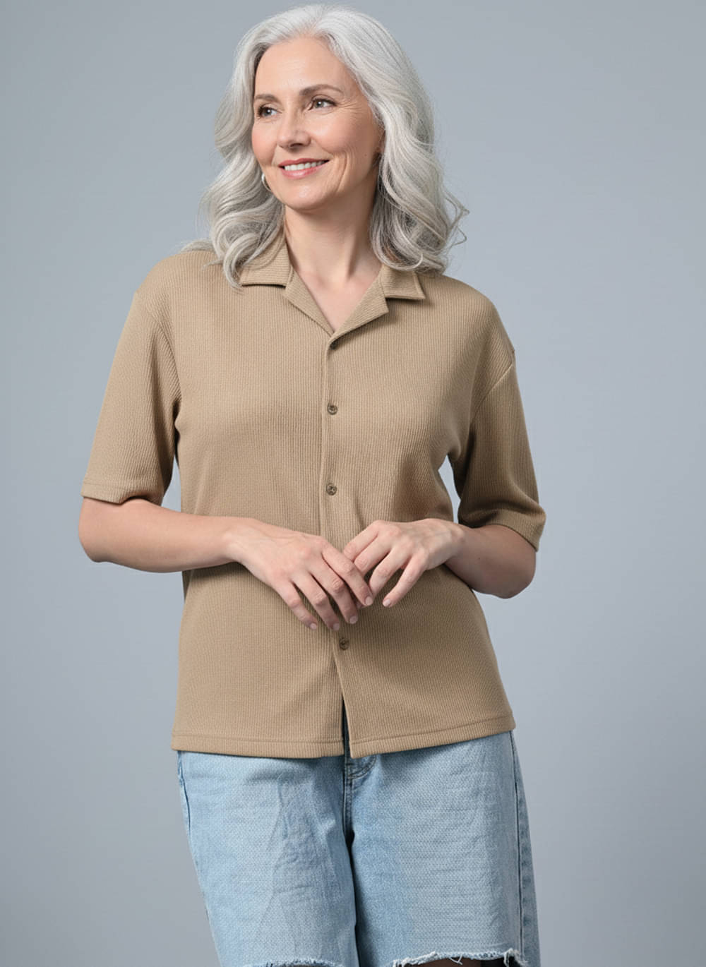 clafoutis Women Solid Polyester Shirt ( Beige ) clafoutis Women Solid Polyester Shirt ( Beige )