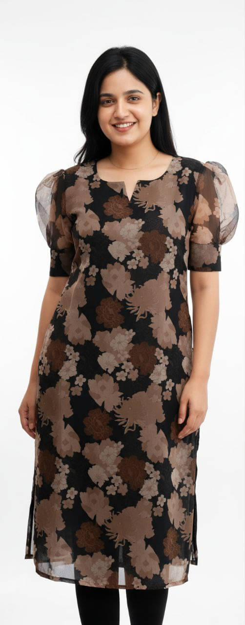 zerbit Women Organza Solid A-line Kurti ( Coffee ) zerbit Women Organza Solid A-line Kurti ( Coffee )