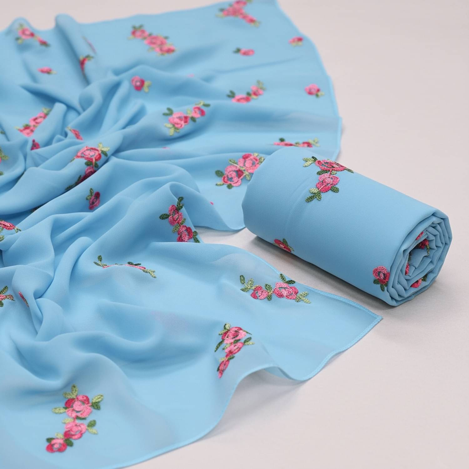 A TO Z CART Georgette Embroidered Regular Saree With Unstitched Blouse Piece ( Sky Blue ) A TO Z CART Georgette Embroidered Regular Saree With Unstitched Blouse Piece ( Sky Blue )