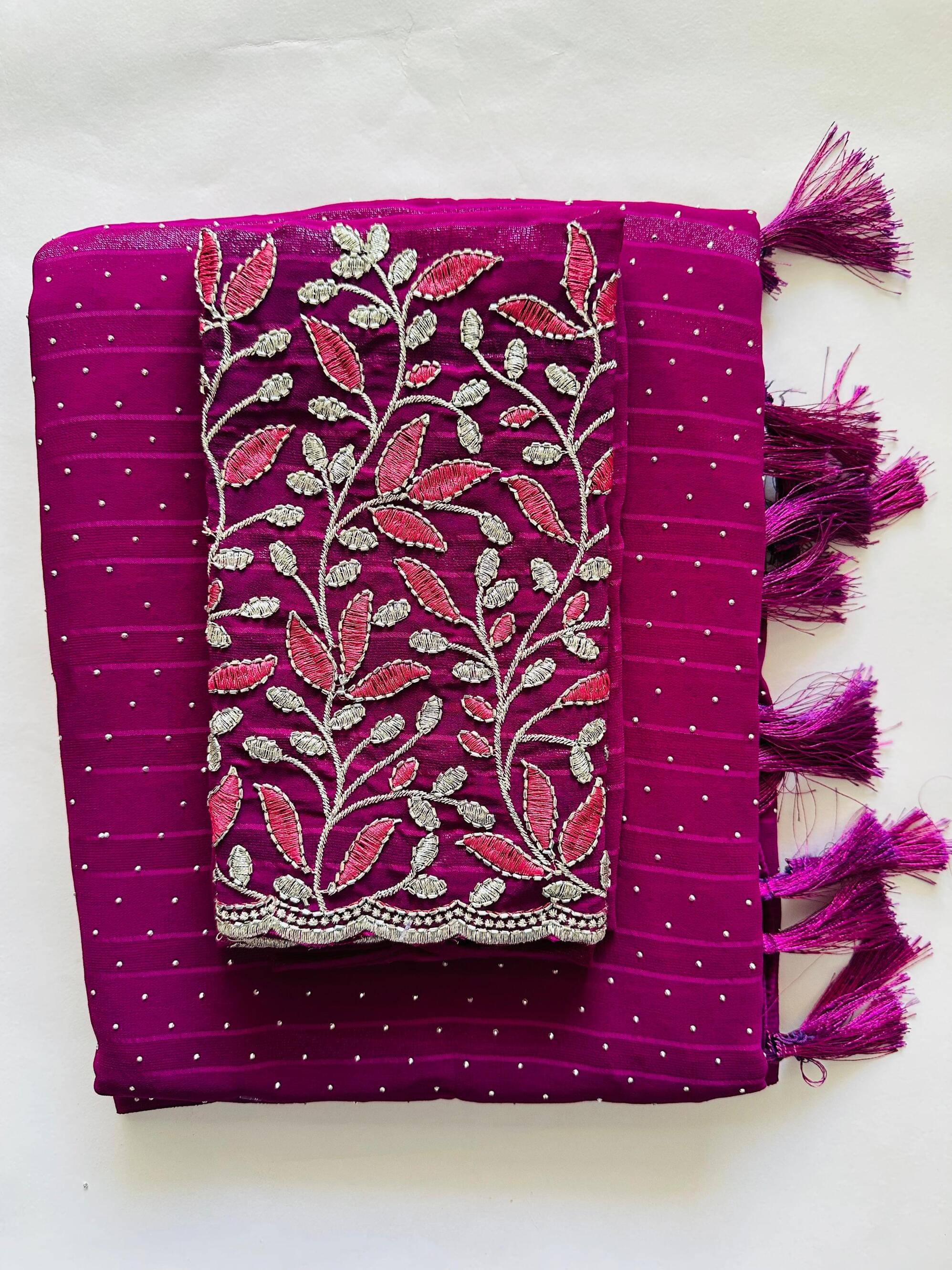 AB Silk Georgette Solid Regular Saree With Unstitched Blouse Piece ( Maroon )     			AB Silk Georgette Solid Regular Saree With Unstitched Blouse Piece ( Maroon )