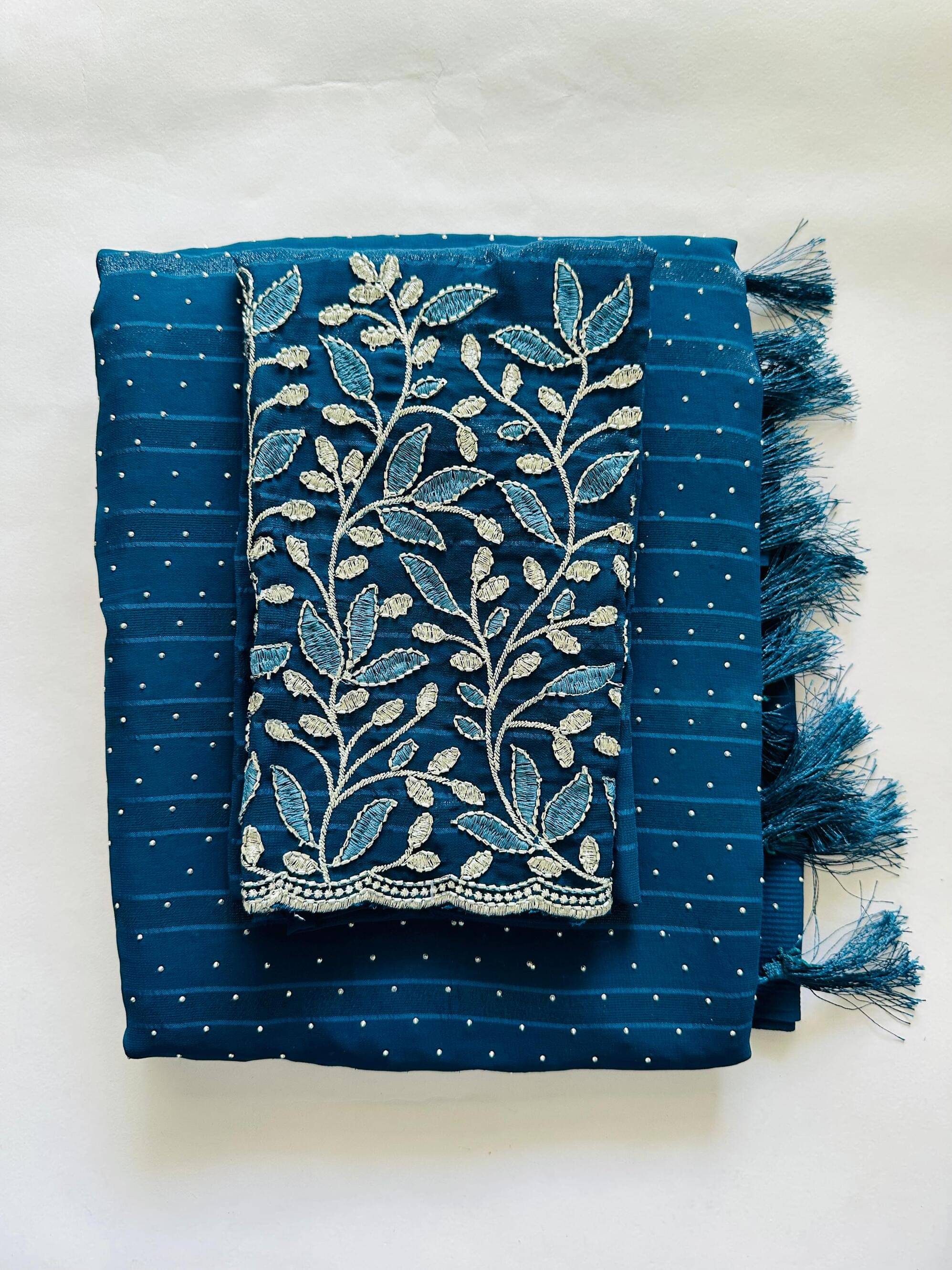 AB Silk Georgette Solid Regular Saree With Unstitched Blouse Piece ( Blue ) AB Silk Georgette Solid Regular Saree With Unstitched Blouse Piece ( Blue )