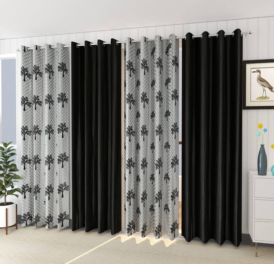 ADASHI INDIA Floral Semi-Transparent Eyelet Curtain 9 ft ( Pack of 4 ) - Black ADASHI INDIA Floral Semi-Transparent Eyelet Curtain 9 ft ( Pack of 4 ) - Black
