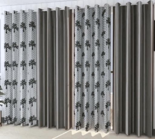 ADASHI INDIA Floral Semi-Transparent Eyelet Curtain 5 ft ( Pack of 4 ) - Grey ADASHI INDIA Floral Semi-Transparent Eyelet Curtain 5 ft ( Pack of 4 ) - Grey
