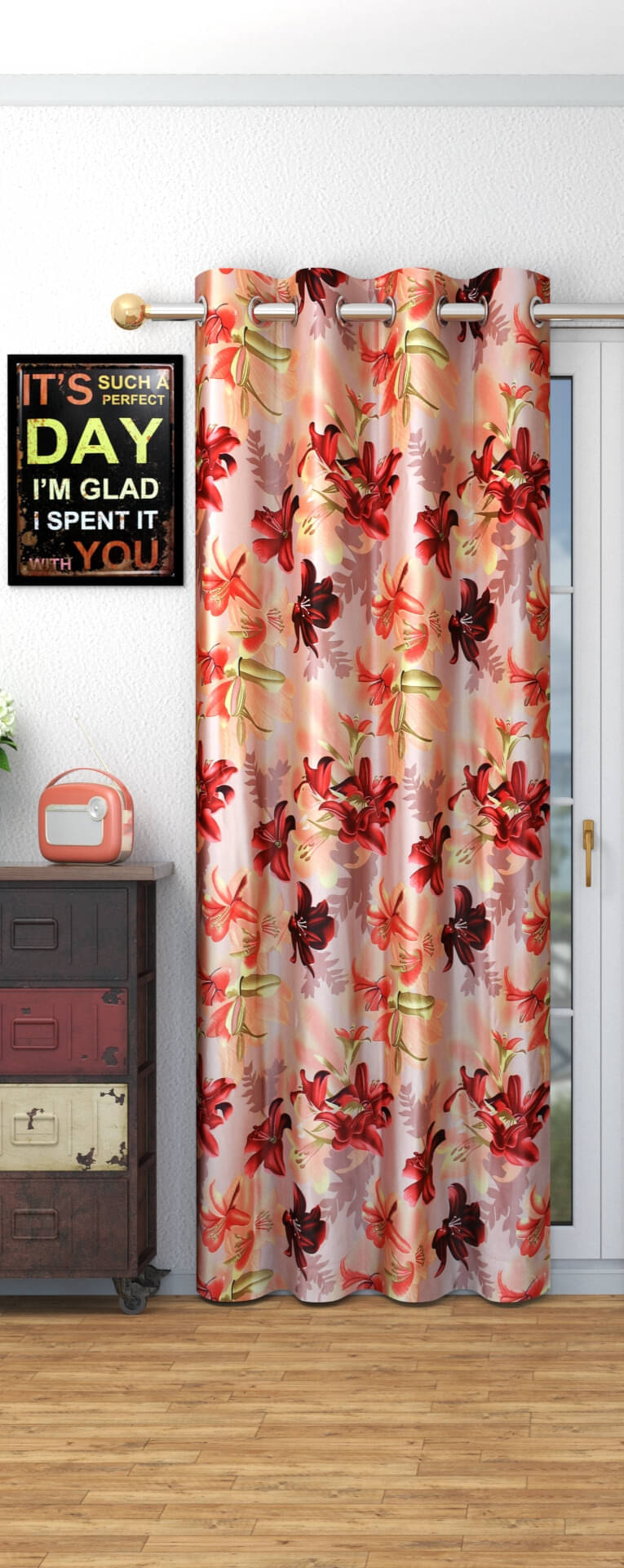     			ADASHI INDIA Floral Semi-Transparent Eyelet Curtain 5 ft ( Pack of 1 ) - Maroon
