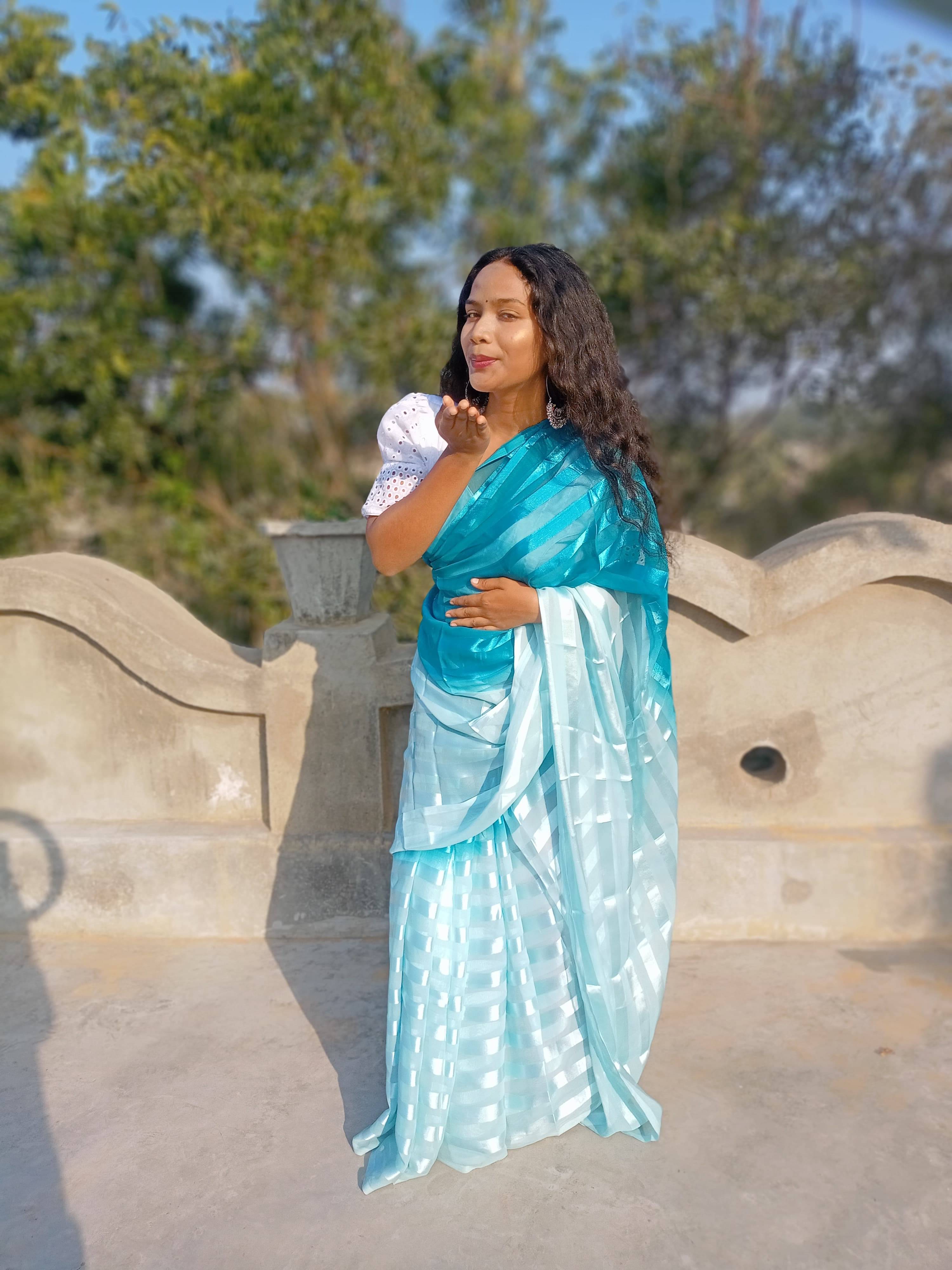 ANAND SAREES Georgette Solid Ilkal Saree With Unstitched Blouse Piece ( Light Blue )     			ANAND SAREES Georgette Solid Ilkal Saree With Unstitched Blouse Piece ( Light Blue )