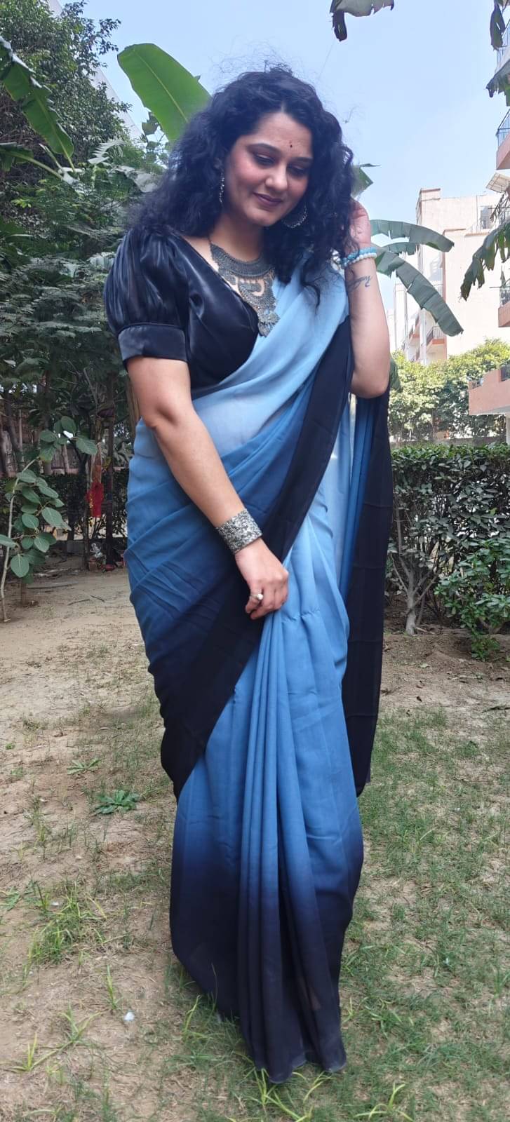 ANAND SAREES Georgette Striped Ilkal Saree With Unstitched Blouse Piece ( Grey )     			ANAND SAREES Georgette Striped Ilkal Saree With Unstitched Blouse Piece ( Grey )