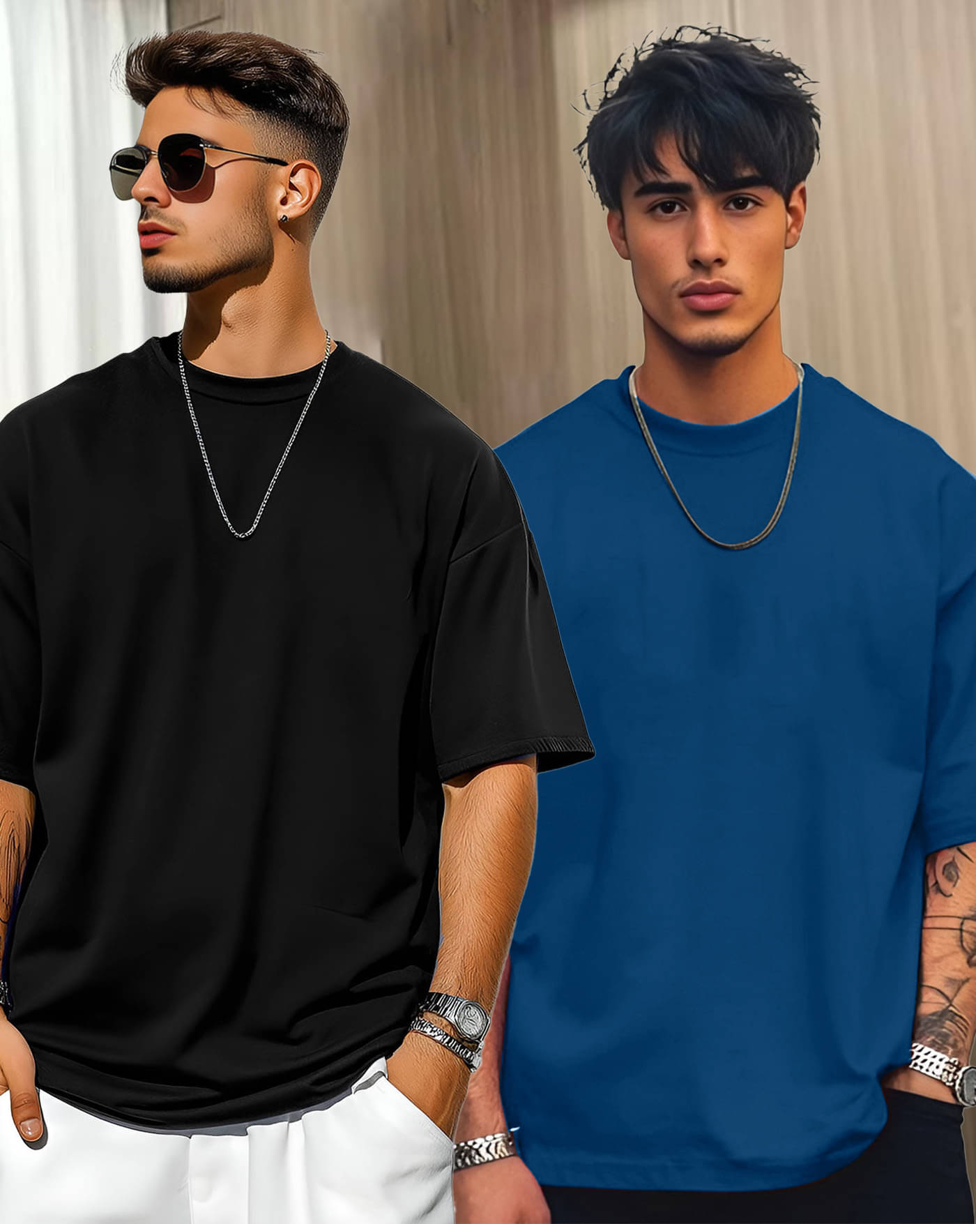 AOOSH Men Cotton Blend Oversized Fit Solid T-Shirt ( Teal Blue )     			AOOSH Men Cotton Blend Oversized Fit Solid T-Shirt ( Teal Blue )