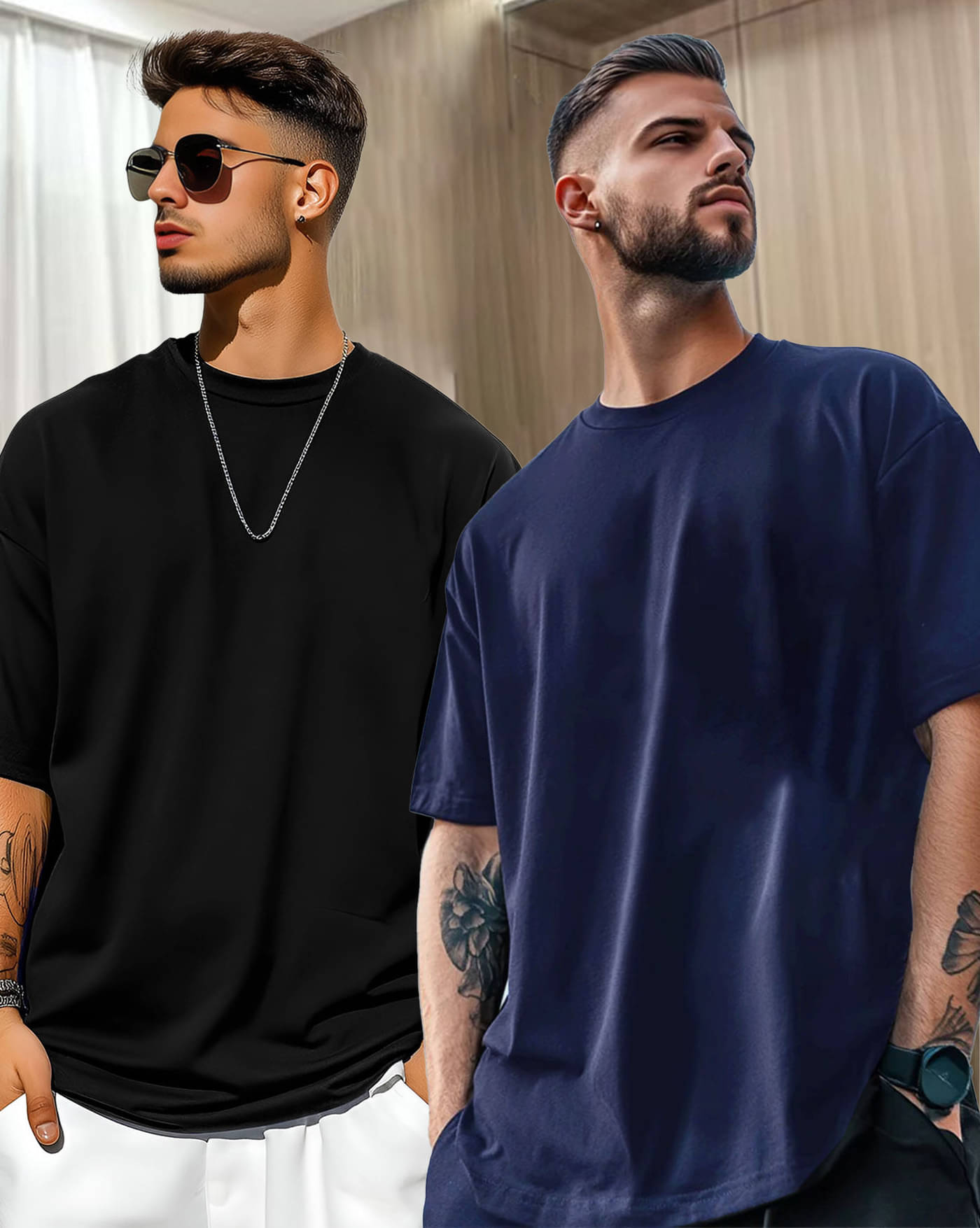AOOSH Men Cotton Blend Oversized Fit Solid T-Shirt ( Navy Blue ) AOOSH Men Cotton Blend Oversized Fit Solid T-Shirt ( Navy Blue )