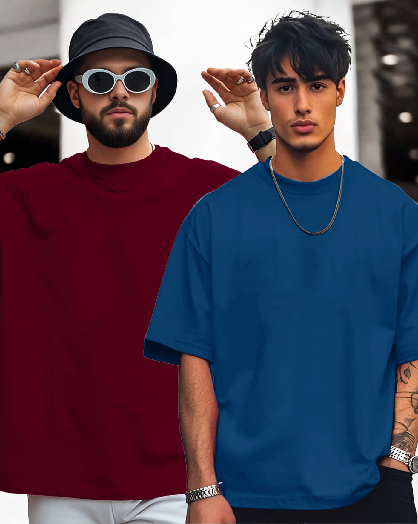     			AOOSH Men Cotton Blend Oversized Fit Solid T-Shirt ( Teal Blue )
