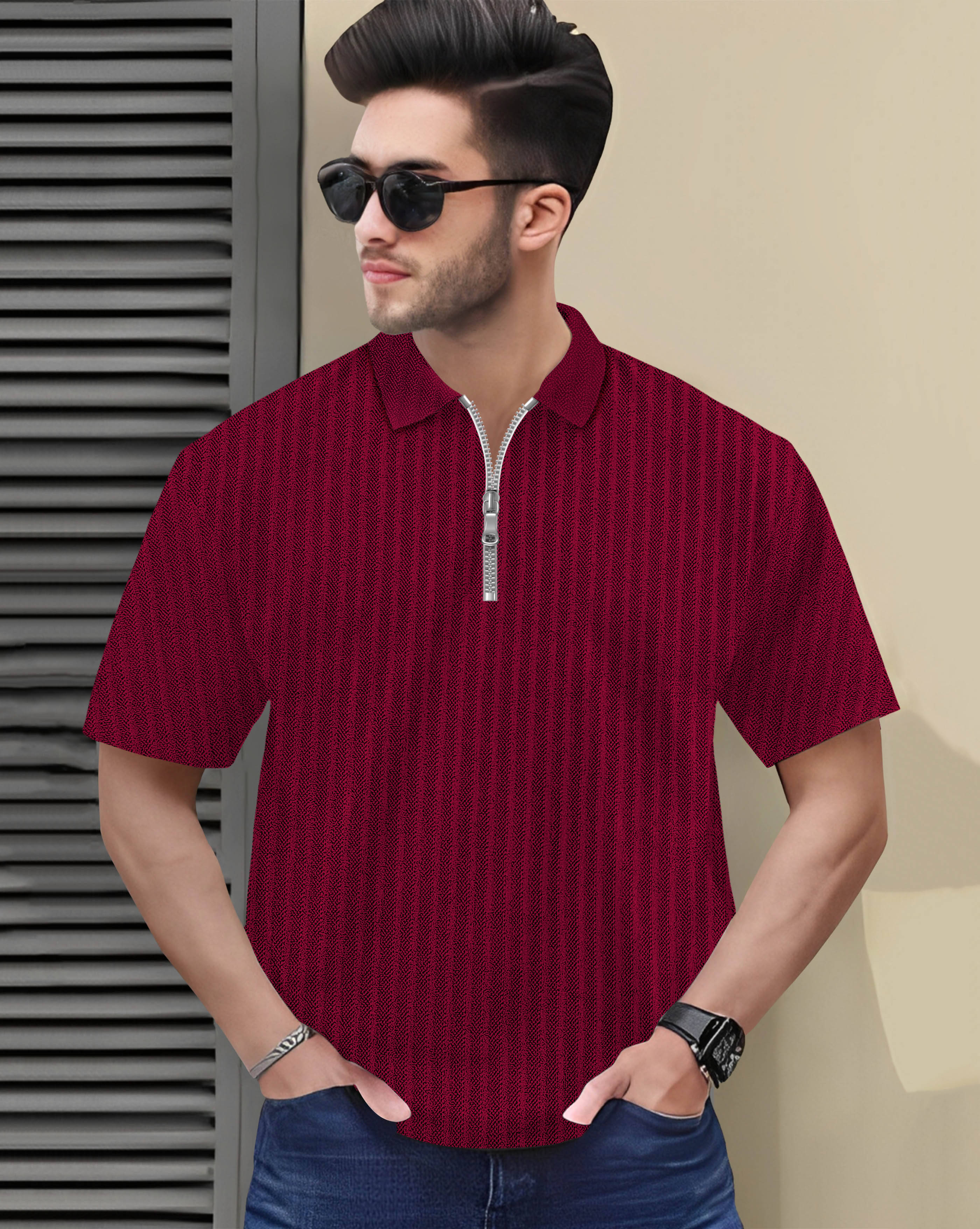 AOOSH Men Cotton Blend Regular Fit Self Design Polo T Shirt ( Maroon ) AOOSH Men Cotton Blend Regular Fit Self Design Polo T Shirt ( Maroon )