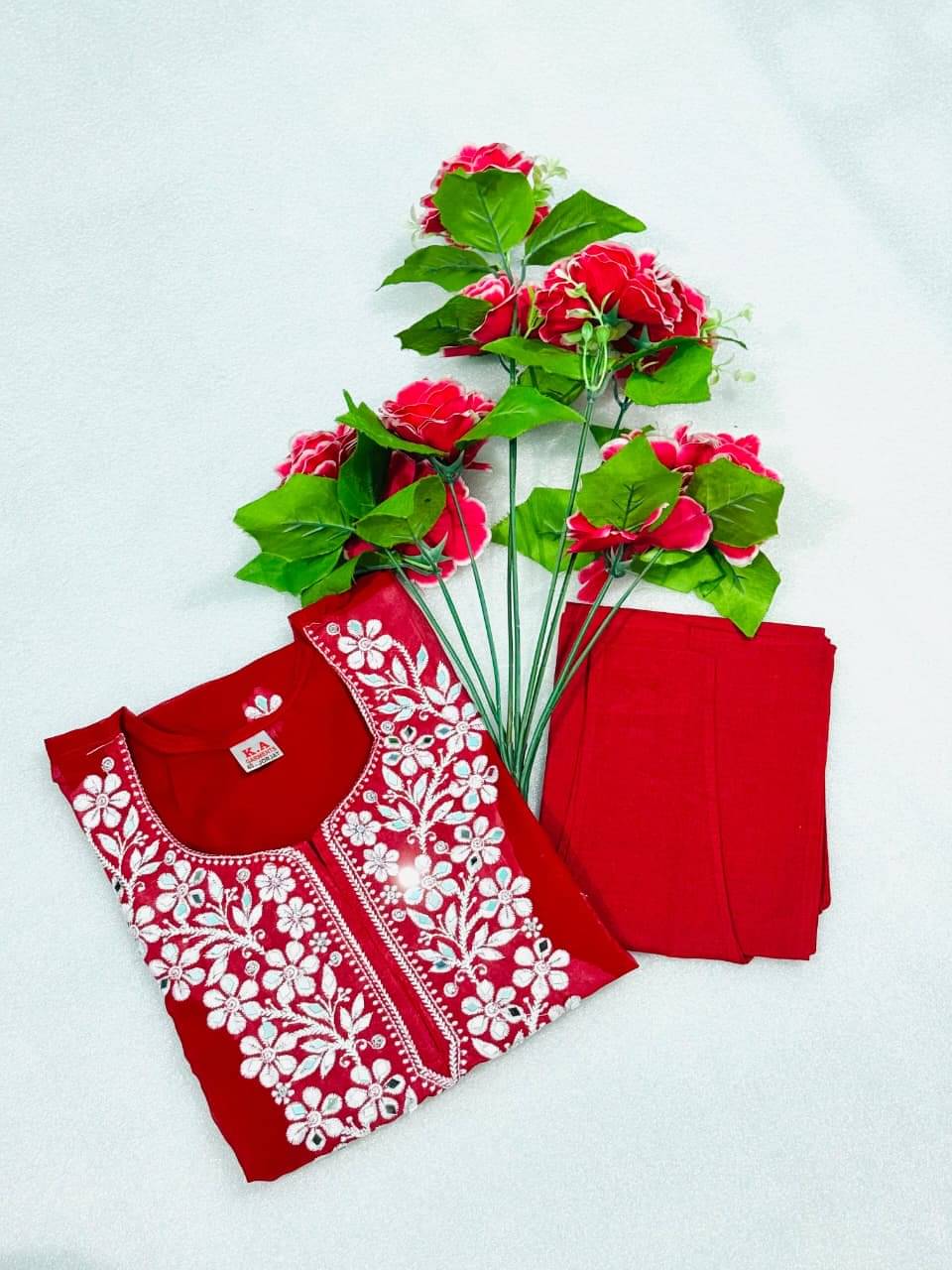 ARTFUL STITCH Women Georgette Embroidered A-line Kurti ( Red ) ARTFUL STITCH Women Georgette Embroidered A-line Kurti ( Red )