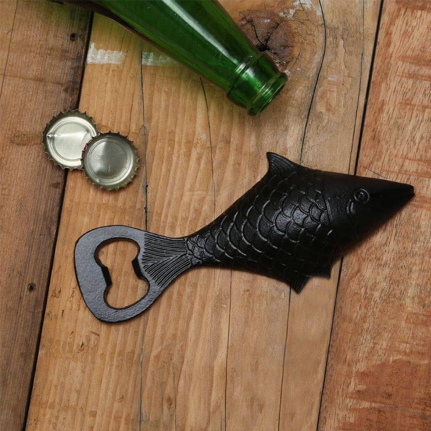     			ATP Cart Fish Shaped Black Iron Bottle Opener