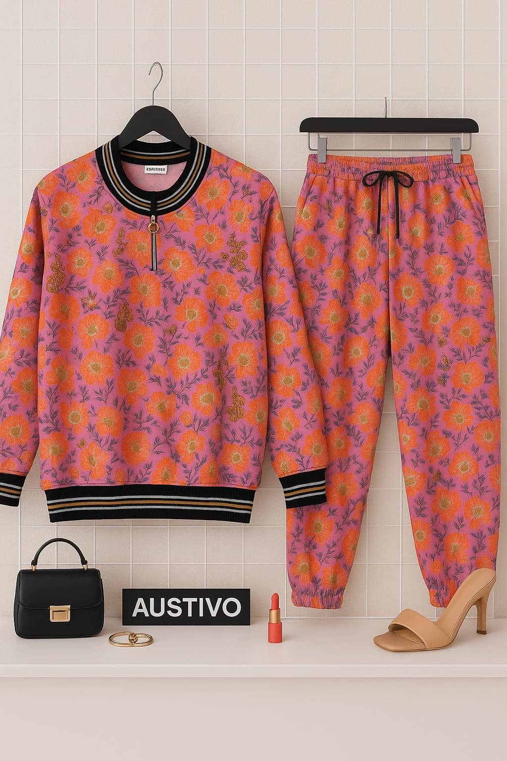    			AUSTIVO Women Sweatshirt With Trousers Co-Ord Set ( Red )