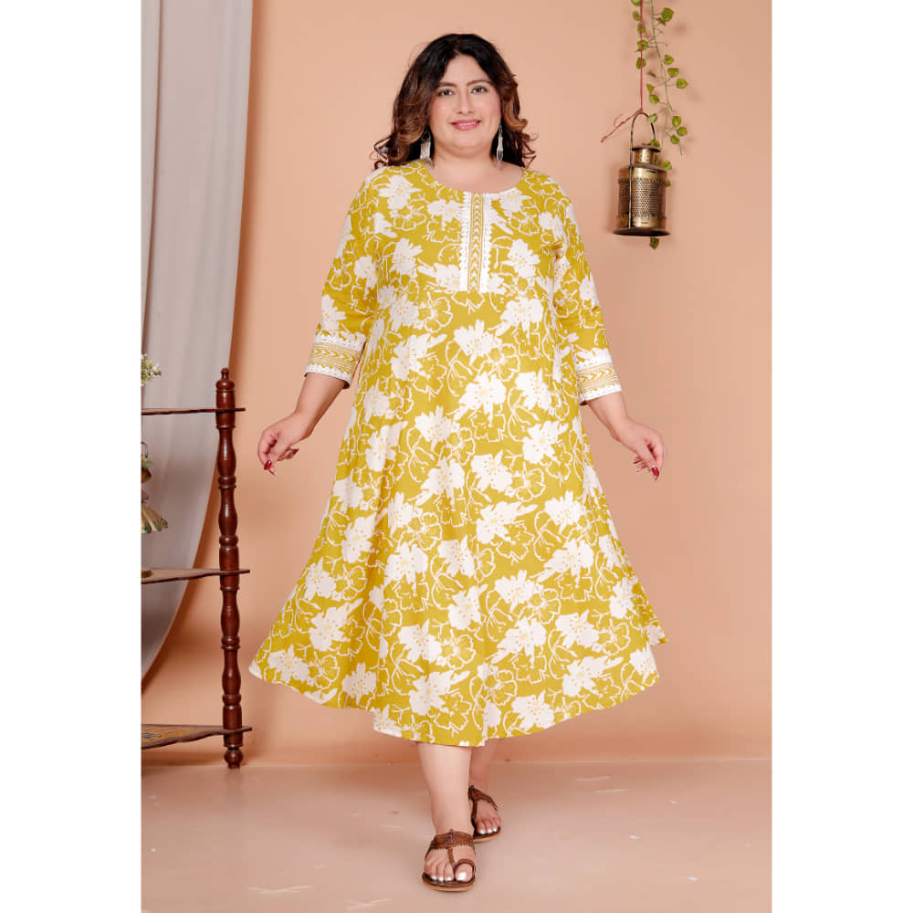 Avnii Women Cotton Printed Gown ( Yellow )
