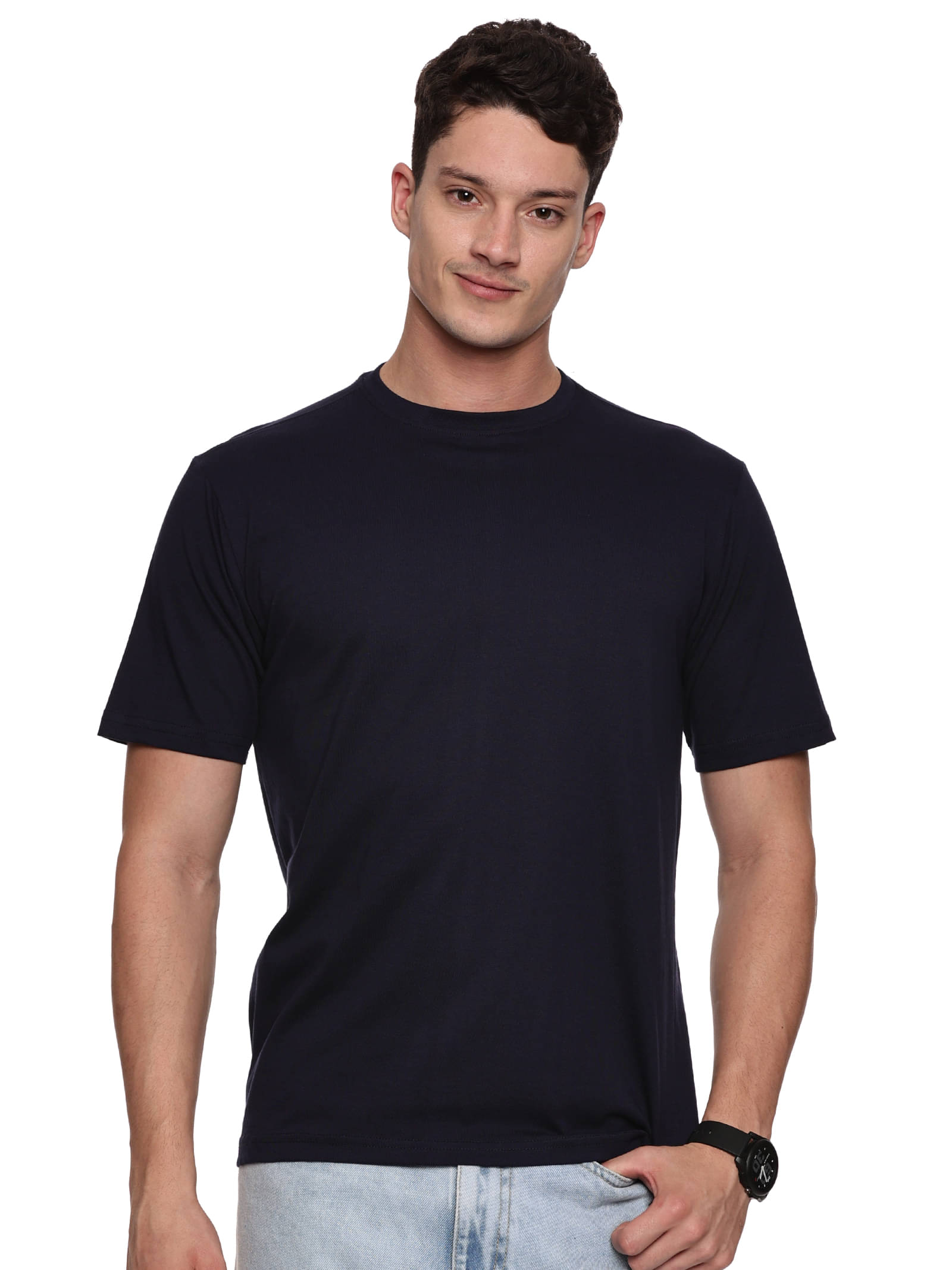 BAAGAA Men Viscose Regular Fit Solid T-Shirt ( Navy ) BAAGAA Men Viscose Regular Fit Solid T-Shirt ( Navy )