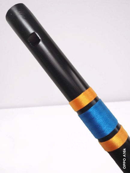 BLACK PVC B Scale Straight Flute (Bansuri) 14 inch Well Tune Best Combination of Threading Blue & Golden Yellow     			BLACK PVC B Scale Straight Flute (Bansuri) 14 inch Well Tune Best Combination of Threading Blue & Golden Yellow
