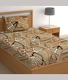 CG HOMES Poly Cotton 1 Single Bedsheet with 1 Pillow Cover ( Gold )