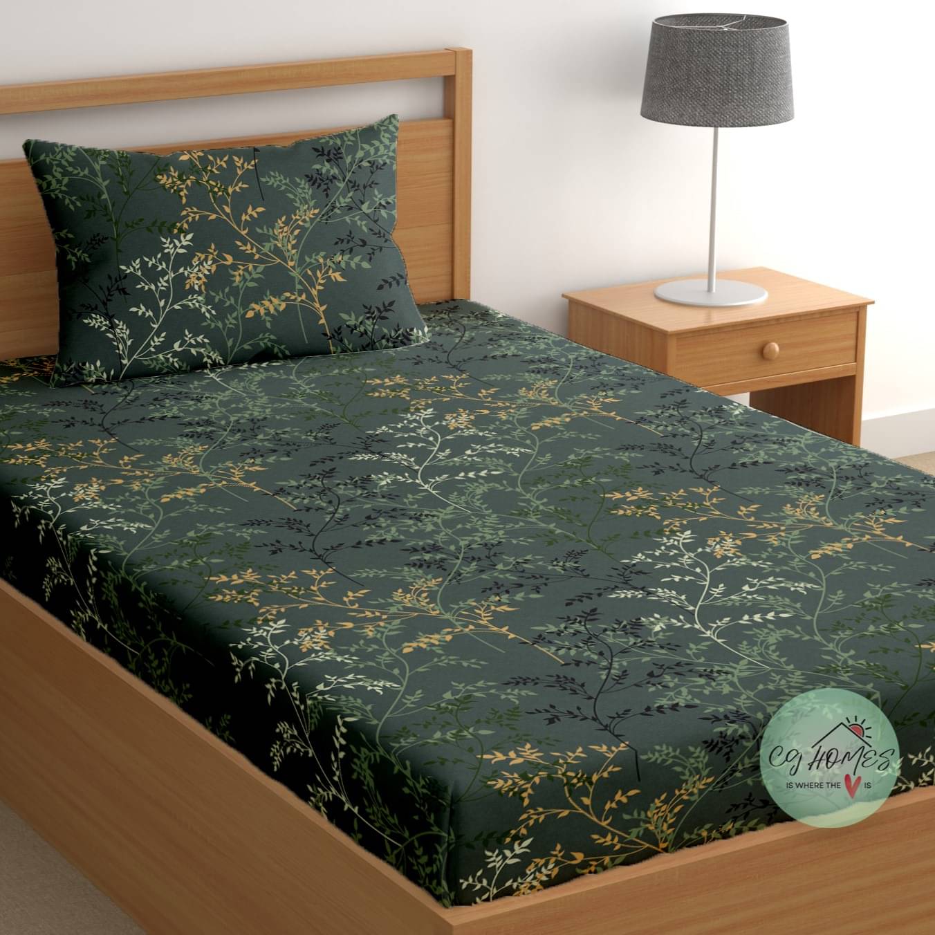 CG HOMES Poly Cotton 1 Single Bedsheet with 1 Pillow Cover ( Green )     			CG HOMES Poly Cotton 1 Single Bedsheet with 1 Pillow Cover ( Green )