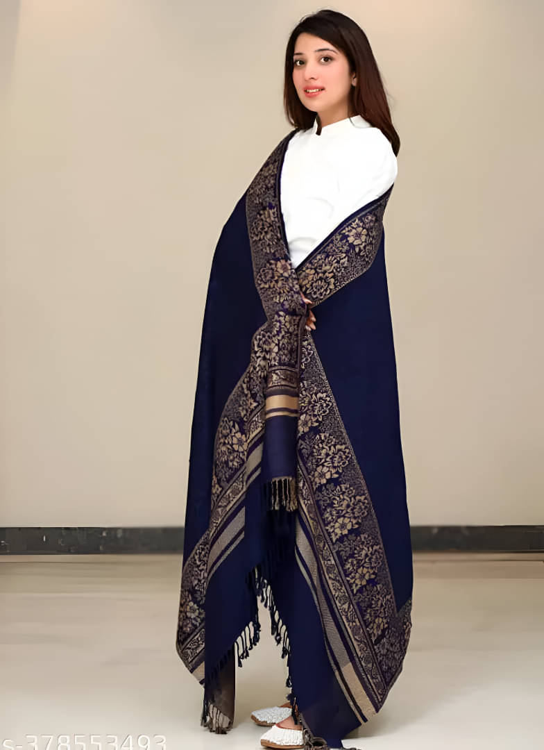 Collective Stitch Blue Wool Women's Stole ( Pack of 1 ) Collective Stitch Blue Wool Women's Stole ( Pack of 1 )