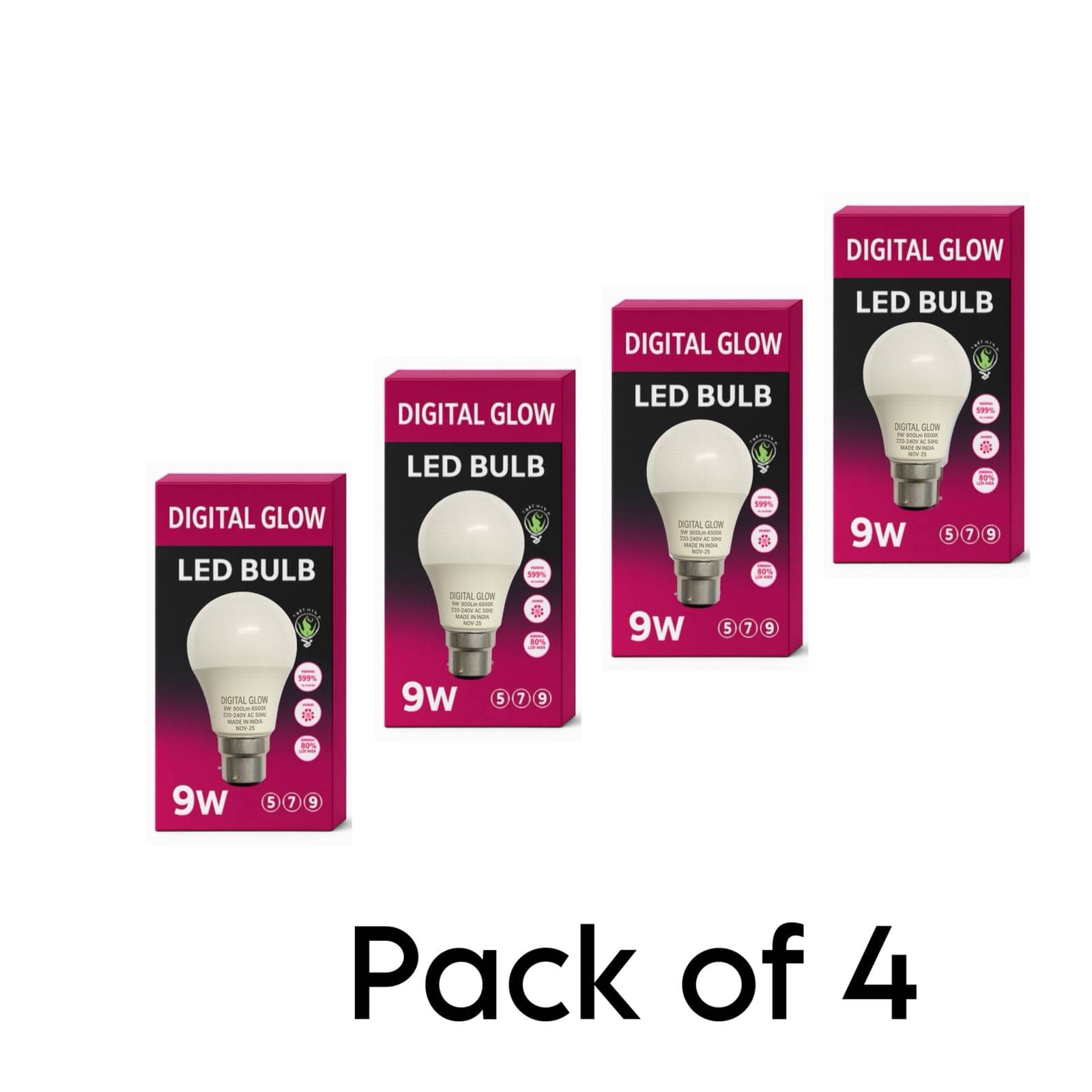Digital glow 9W Cool Day Light LED Bulb ( Pack of 4 ) Digital glow 9W Cool Day Light LED Bulb ( Pack of 4 )