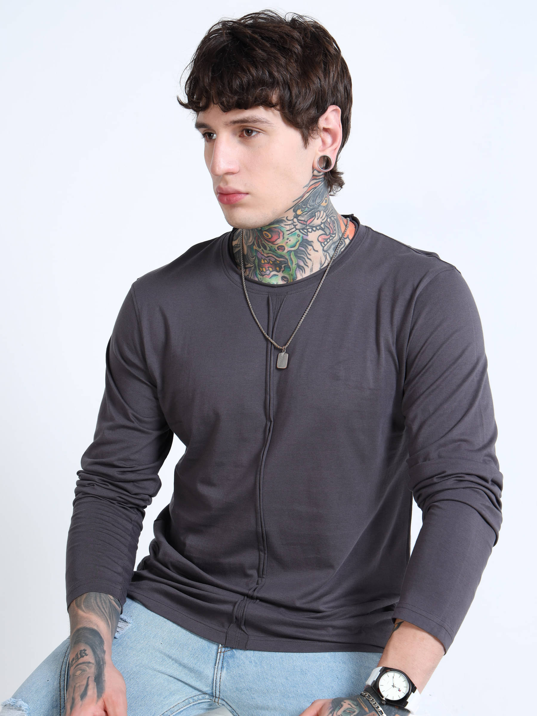 FROSENFOX Men 100% Cotton Regular Fit Solid T-Shirt ( Grey ) FROSENFOX Men 100% Cotton Regular Fit Solid T-Shirt ( Grey )