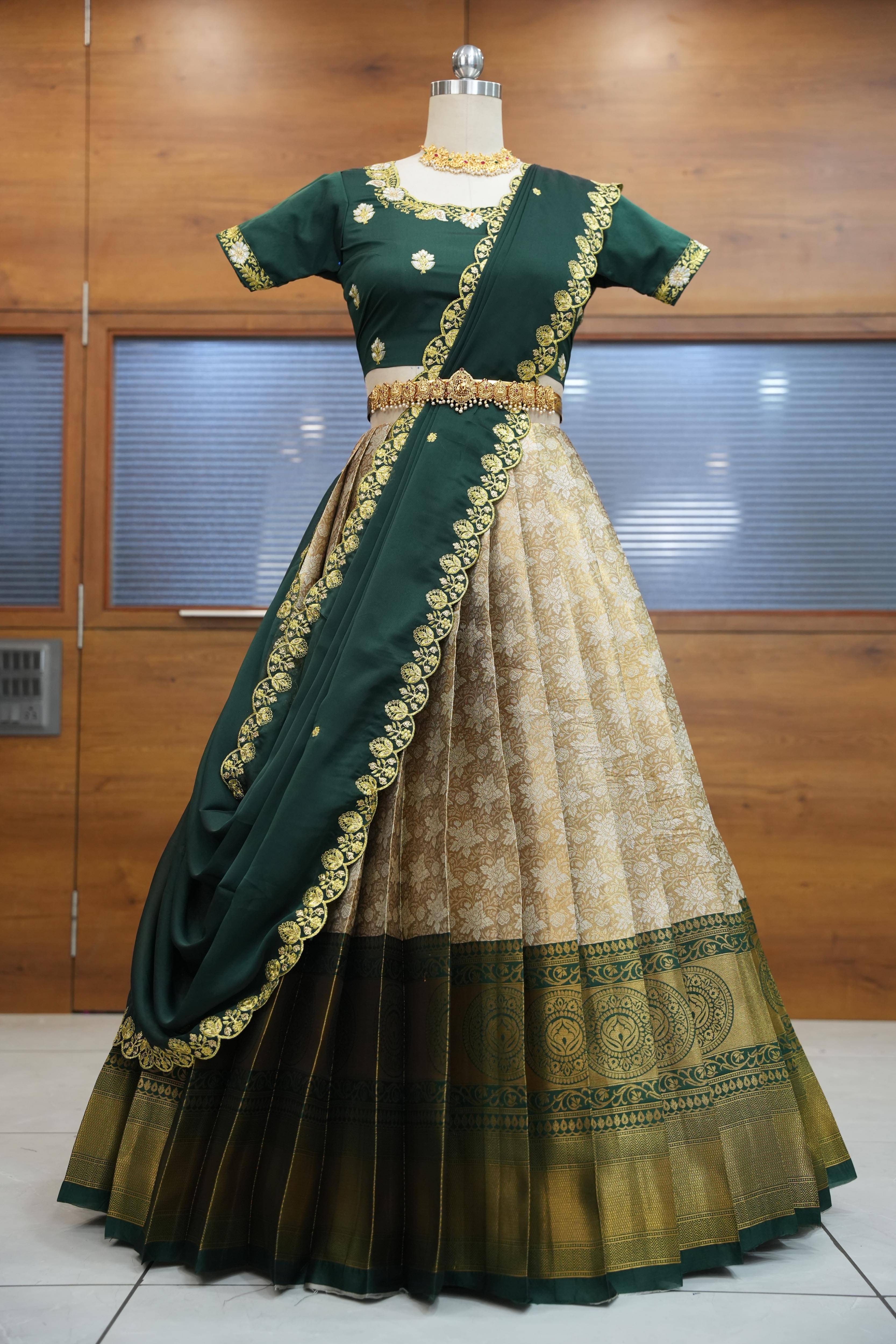 Fabcartz Women Art Silk Flared Unstitched Lehenga Choli ( Green ) Fabcartz Women Art Silk Flared Unstitched Lehenga Choli ( Green )