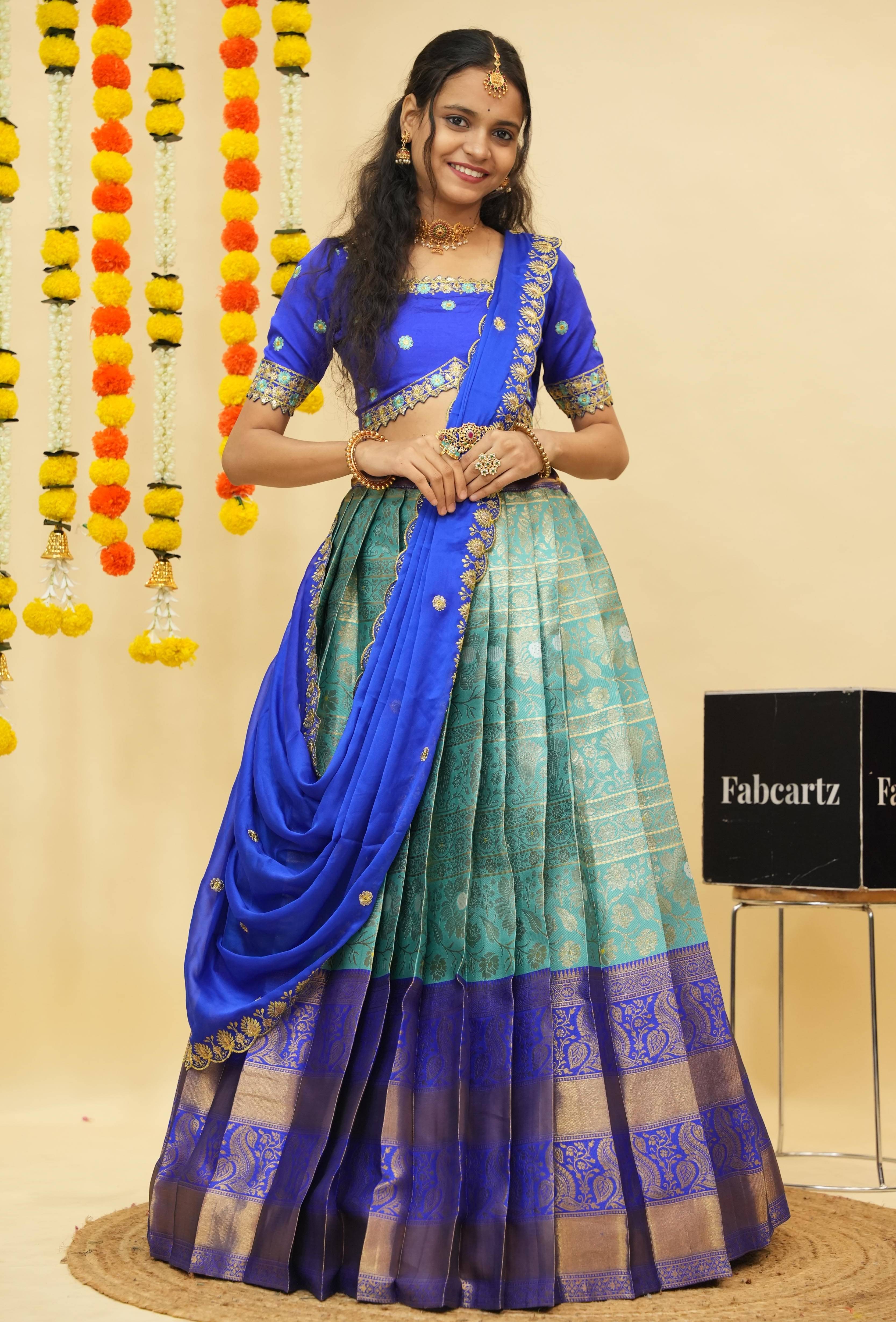 Fabcartz Women Jacquard Flared Semi Stitched Lehenga Choli ( Blue ) Fabcartz Women Jacquard Flared Semi Stitched Lehenga Choli ( Blue )